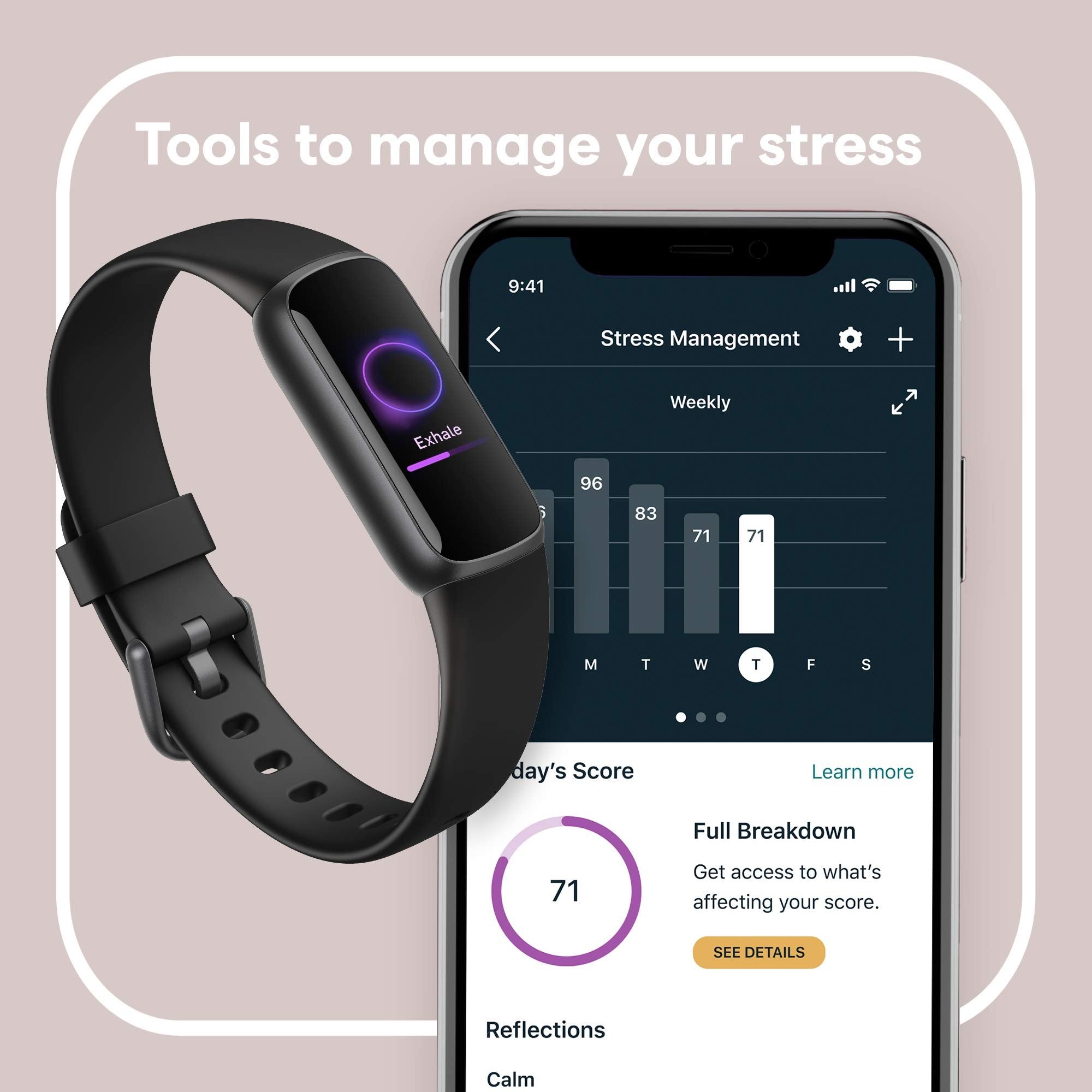 Fitbit Luxe Tracker Black/Graphite - Stress Mgmt, Sleep Tracking, 24/7 HR - One Size (S/L Bands) + Free Shipping