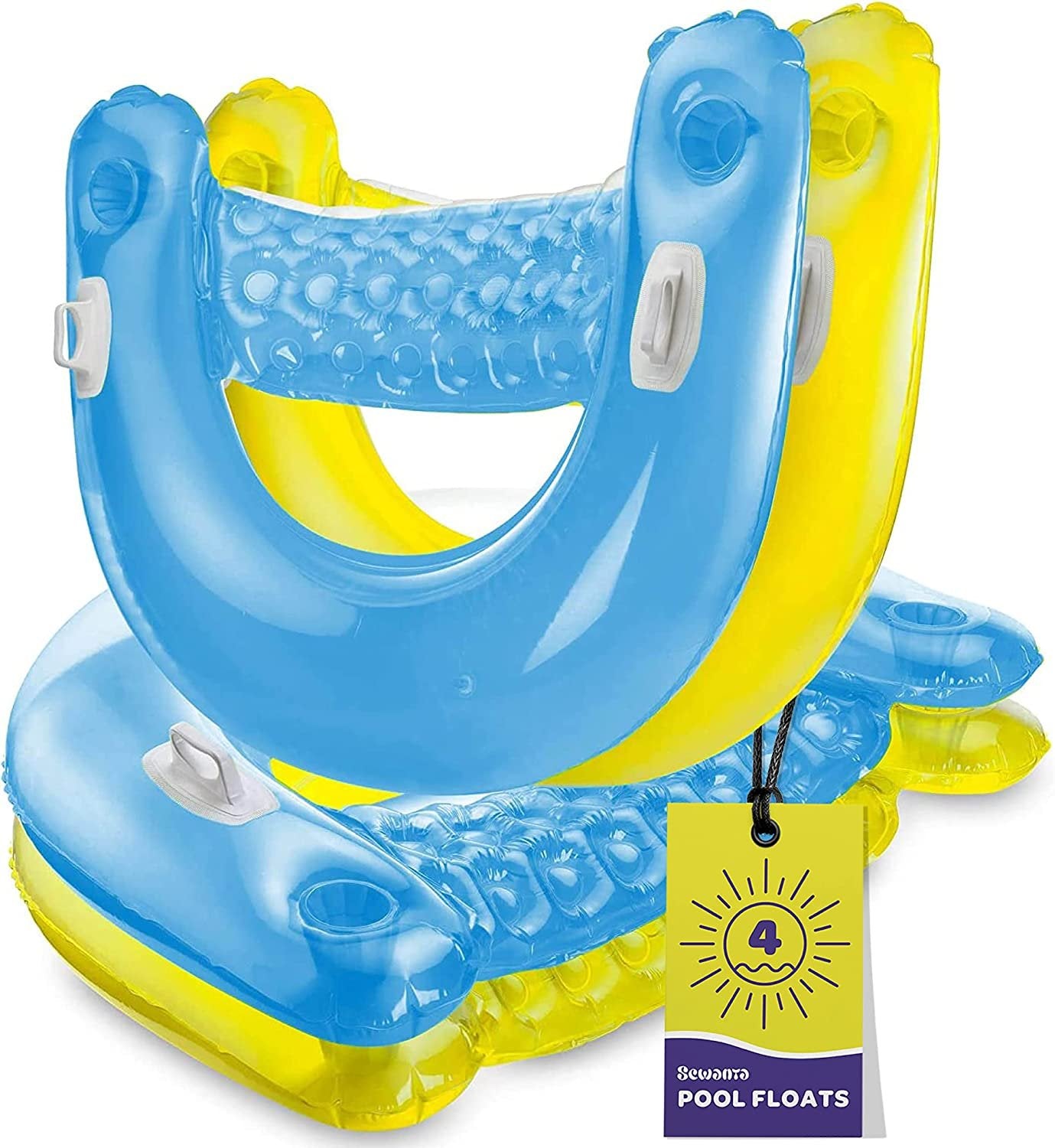 Pool Floats Adult Inflatable Chair Floats with Cup Holders & Handles - Happy Colorful Pool Floaties - Pool Float Comes in 2 Fun Colors, Blue & Yellow,