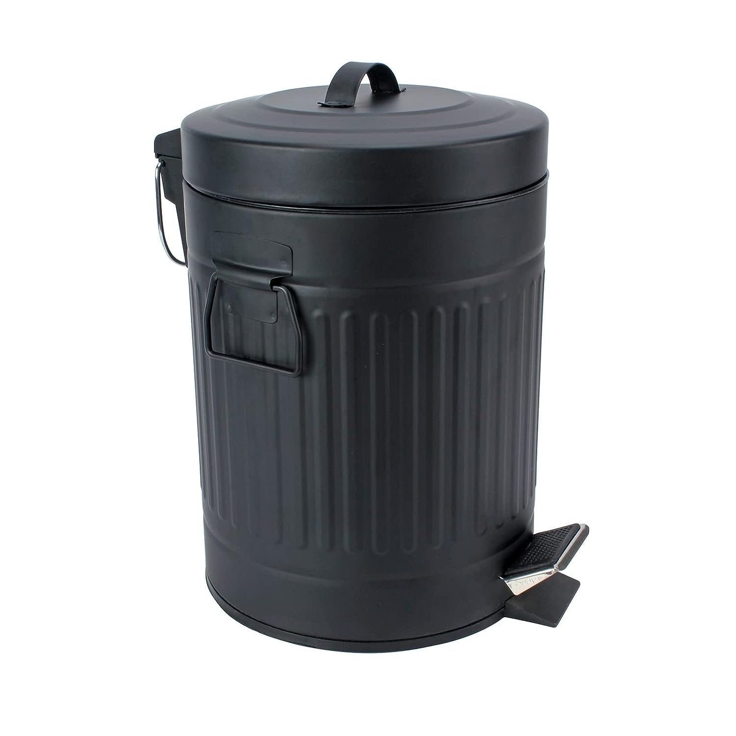 simplemade Round Step Trash Can - 5 Liter / 1.3 Gallon - Black Stainless Steel Bathroom Trash Can | Small Trash Can with Lid | Office Trash Can | Small Garbage Can with Lid | Metal Wastebasket