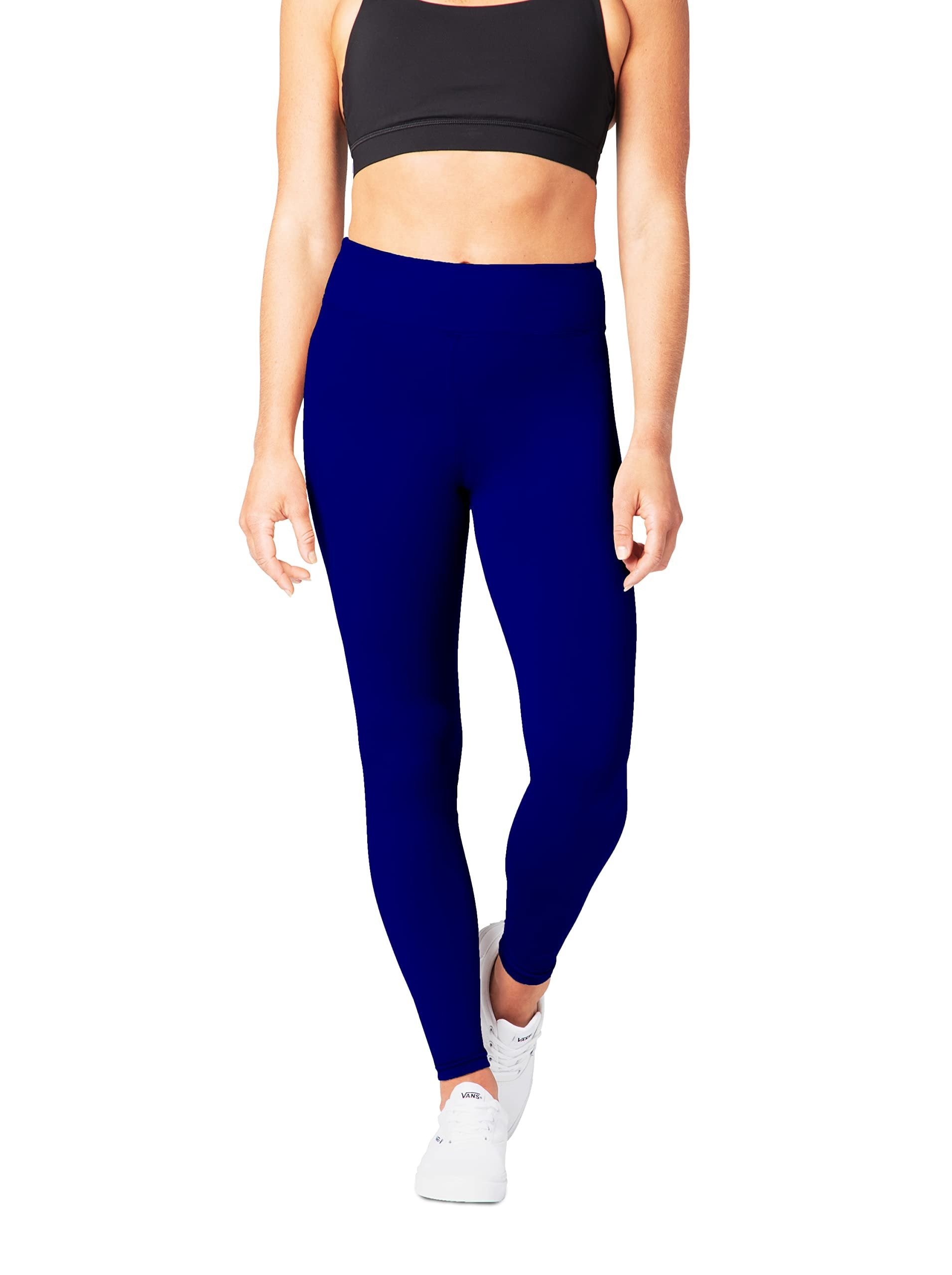 SATINA High Waisted Leggings | Yoga Workout Pants | Plus & Regular Size, Royal Blue | 3 Waistband | Free Shipping