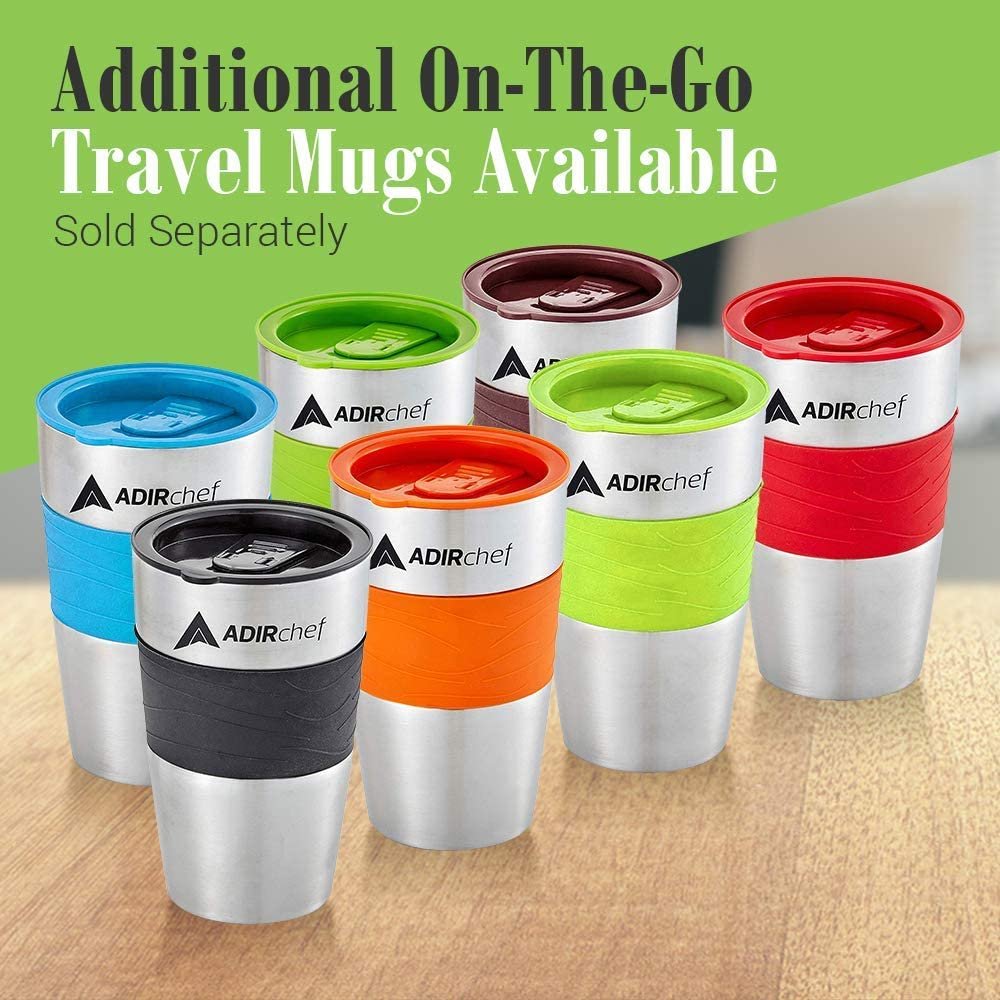 AdirChef Single Serve Mini Travel Coffee Maker & 15 oz. Travel Mug Coffee Tumbler & Reusable Filter for Home, Office, Camping, Portable Small and Compact for Fathers Day (Orange)