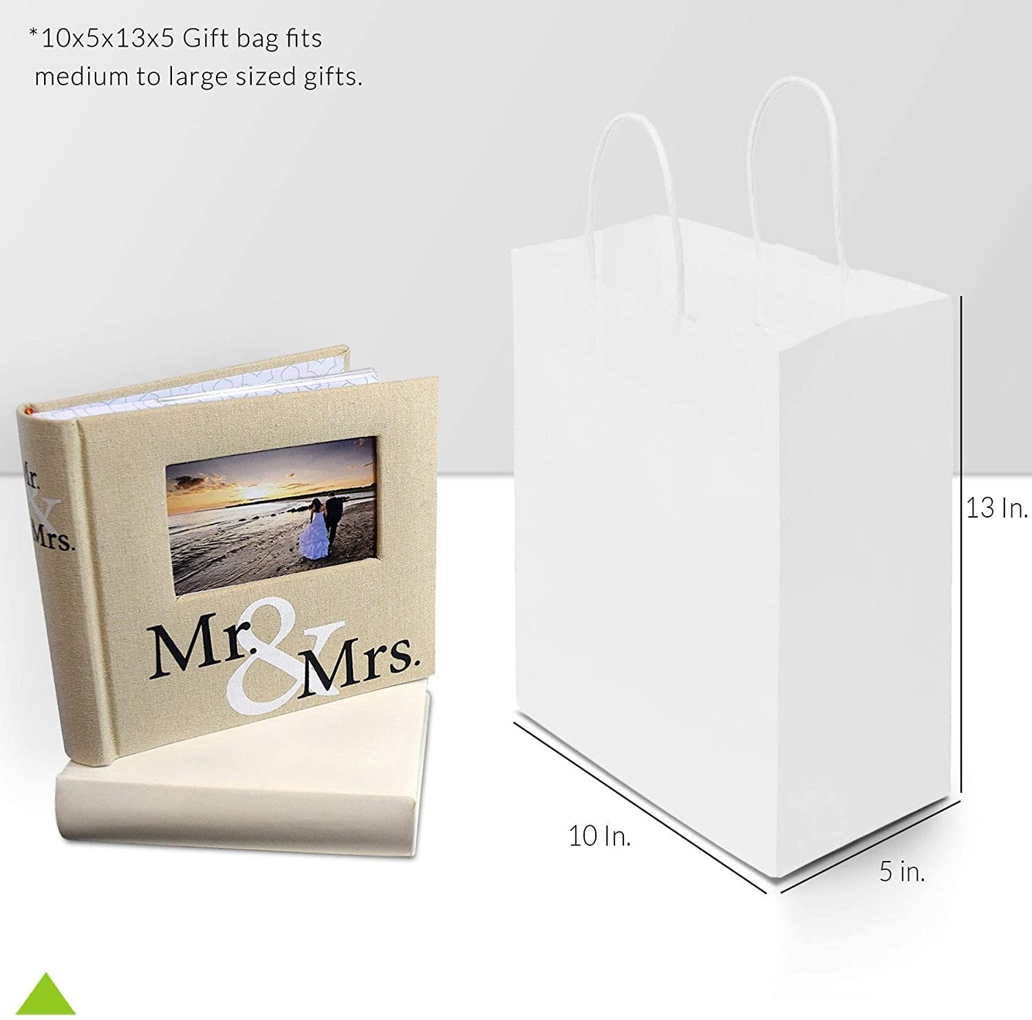 50 White Paper Bags with Handles 10x5x13 inches - Bulk Gift Bags, Kraft, Retail Bags - Size M/L
