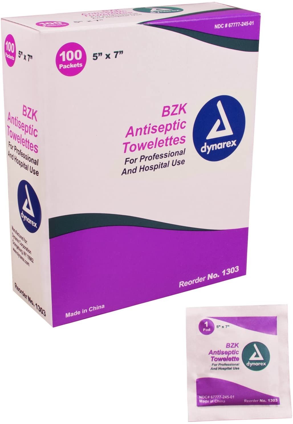 Dynarex Antiseptic Wipe Benzalkonium BZK First Aid Wipes 100/Box