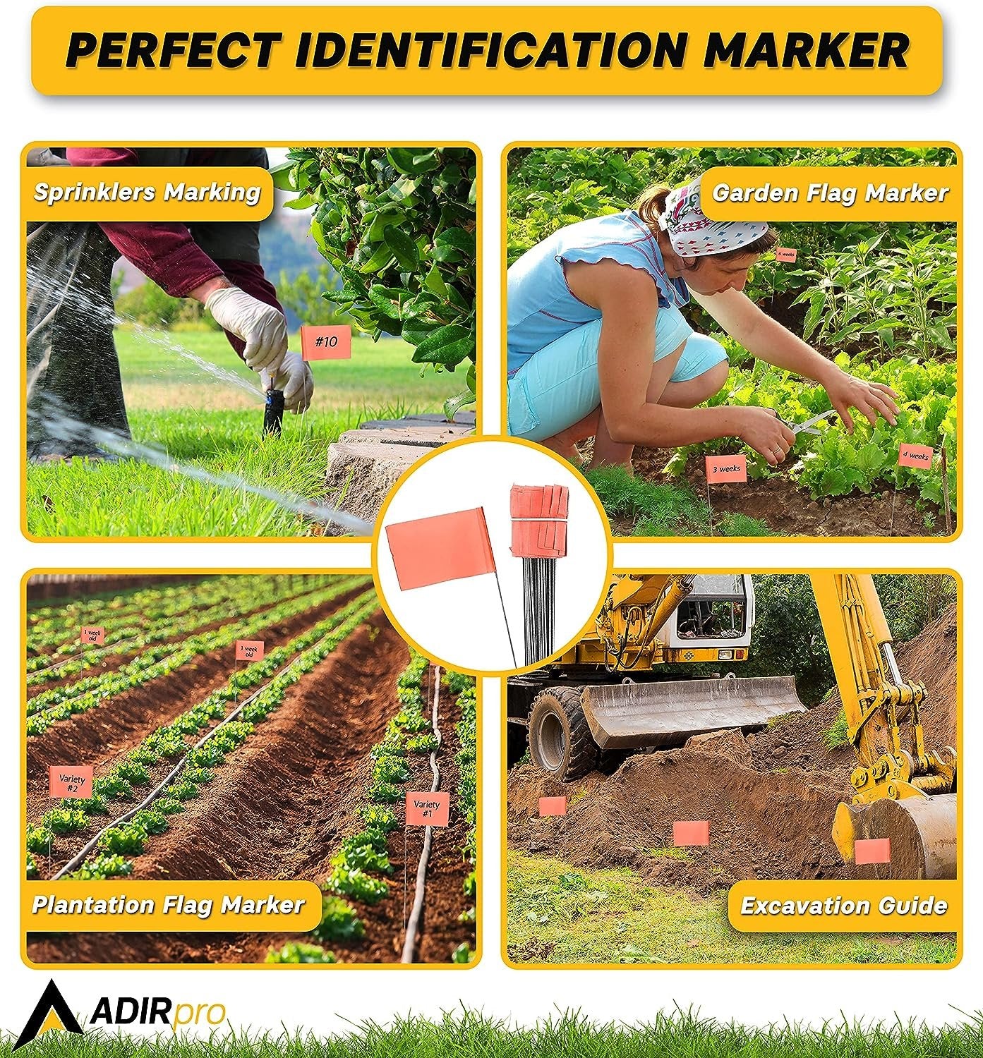 AdirPro Marking Flags 100 Pack - 2"x3" Lawn Flags - Marker Flags - Small & Thin Survey Flags - Flag Markers for Yard - Great for Ground Flags, Lawn Flags, Garden Flag Markers, Boundry Flags (Orange)