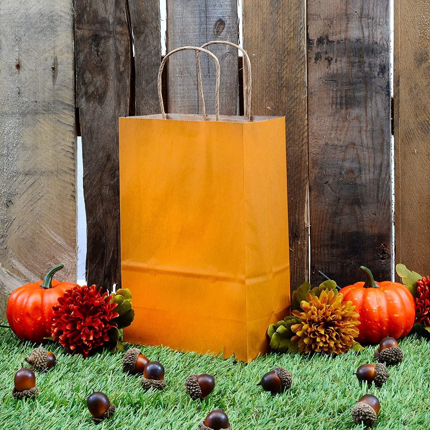 Orange Gift Bags - 6x3x9 Inch 50 Pack Kraft Paper Shopping Bags with Handles, Small Craft Totes in Bulk for Boutiques, Small Business, Retail Stores, Birthday Parties, Jewelry, Merchandise, Bulk