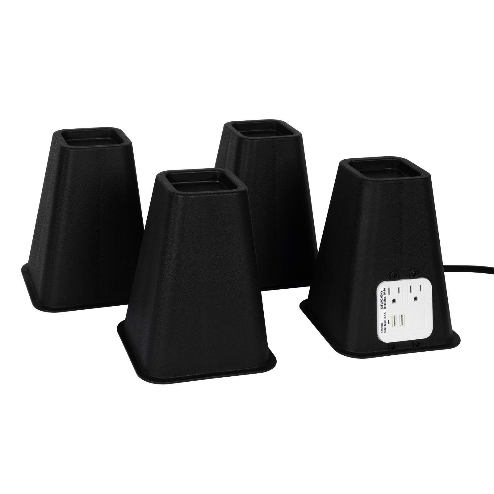 HOLDN' STORAGE Bed Risers - 7.25 inch Heavy Duty Furniture Lifts with Power Outlet & USB Ports, 1200 lbs Capacity - Black, Size 6.44" x 6.44" x 7.75" (Set of 4)