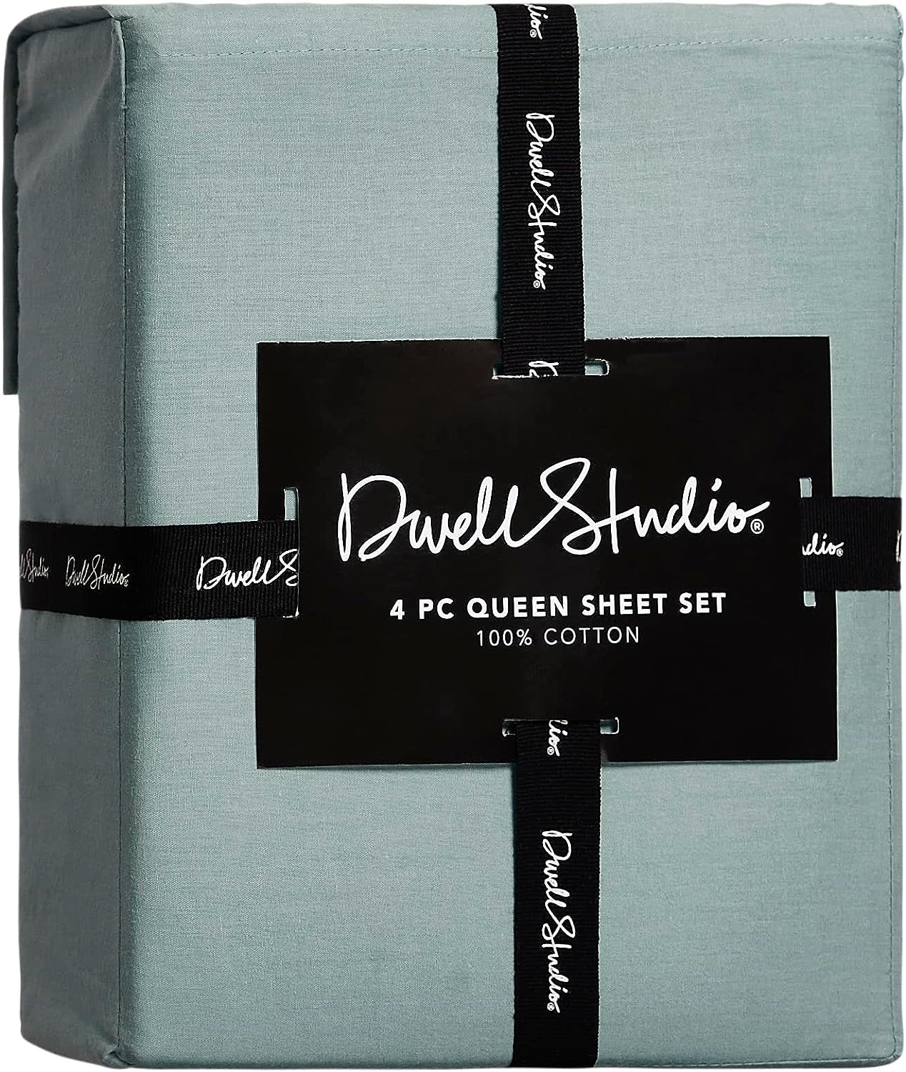 Dwell Studio 100% Cotton Percale Sheet Set - Deep Pocket, 4 Piece - 1 Flat, 1 Deep Pocket Fitted Sheet and 2 Pillowcases, Crisp Cool and Strong Bed Linen (Queen,White)
