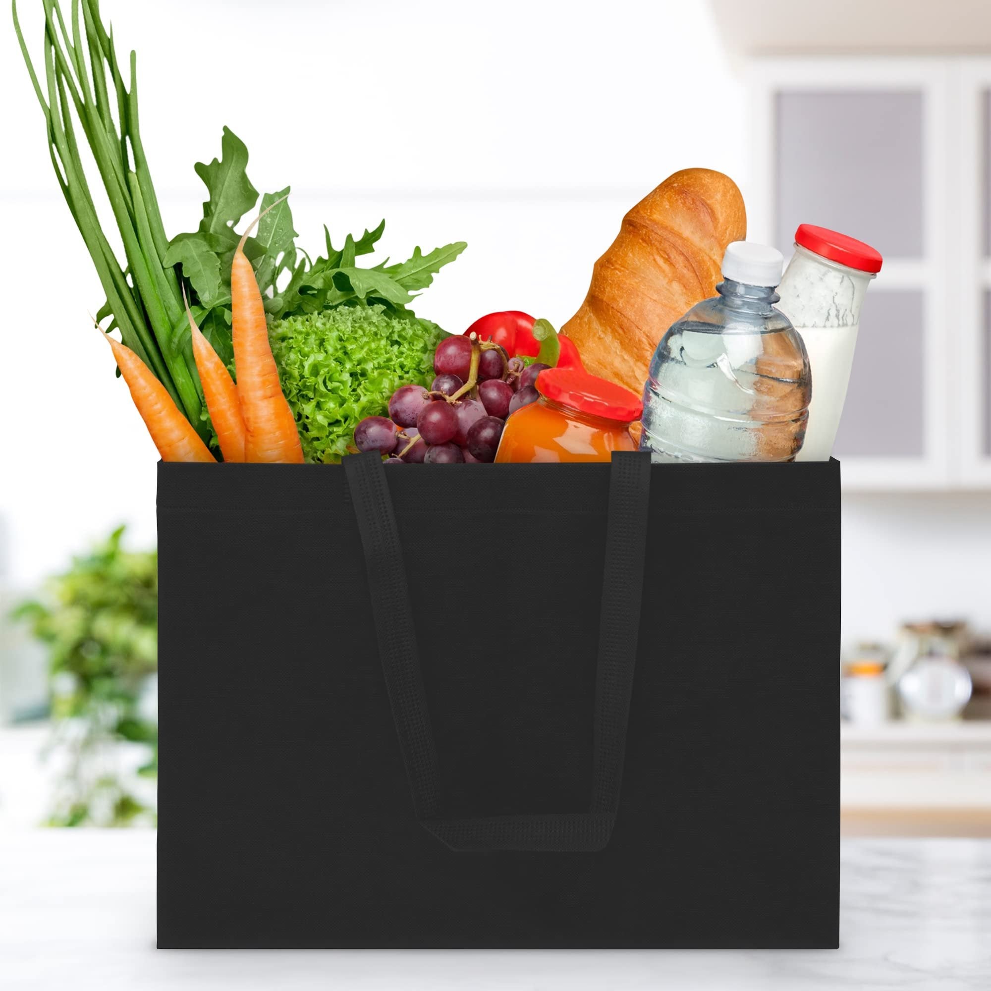 Large Reusable Gift Bags 16x6x12 - Eco Friendly Black Fabric Totes for Shopping, Events, Parties - 12 Pack