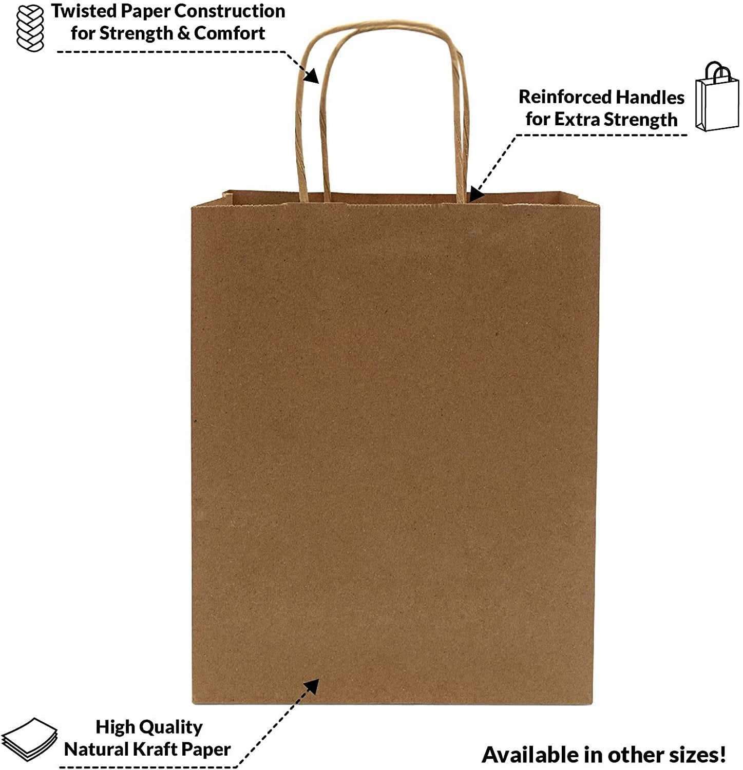 Prime Line Packaging Brown Kraft Paper Bags, 100 Count 8x4x10 Inch with Handles - Ideal for Small Business, Retail Stores, Gifts & Merchandise