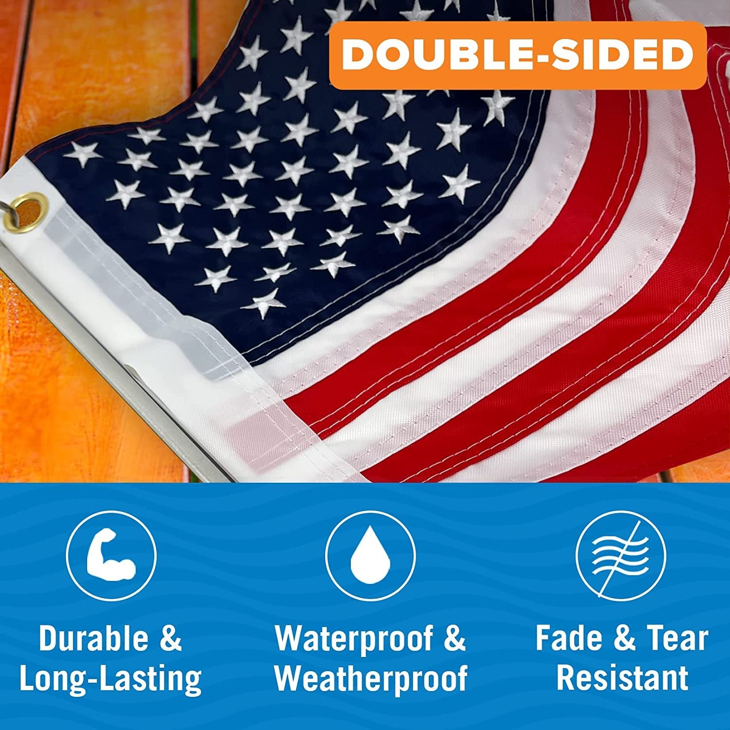 Small American Boat Flags Kit 12x18 - US Flag, Double Sided, Marine Grade with Pole Holder - Ski Rail or Pontoon Mount