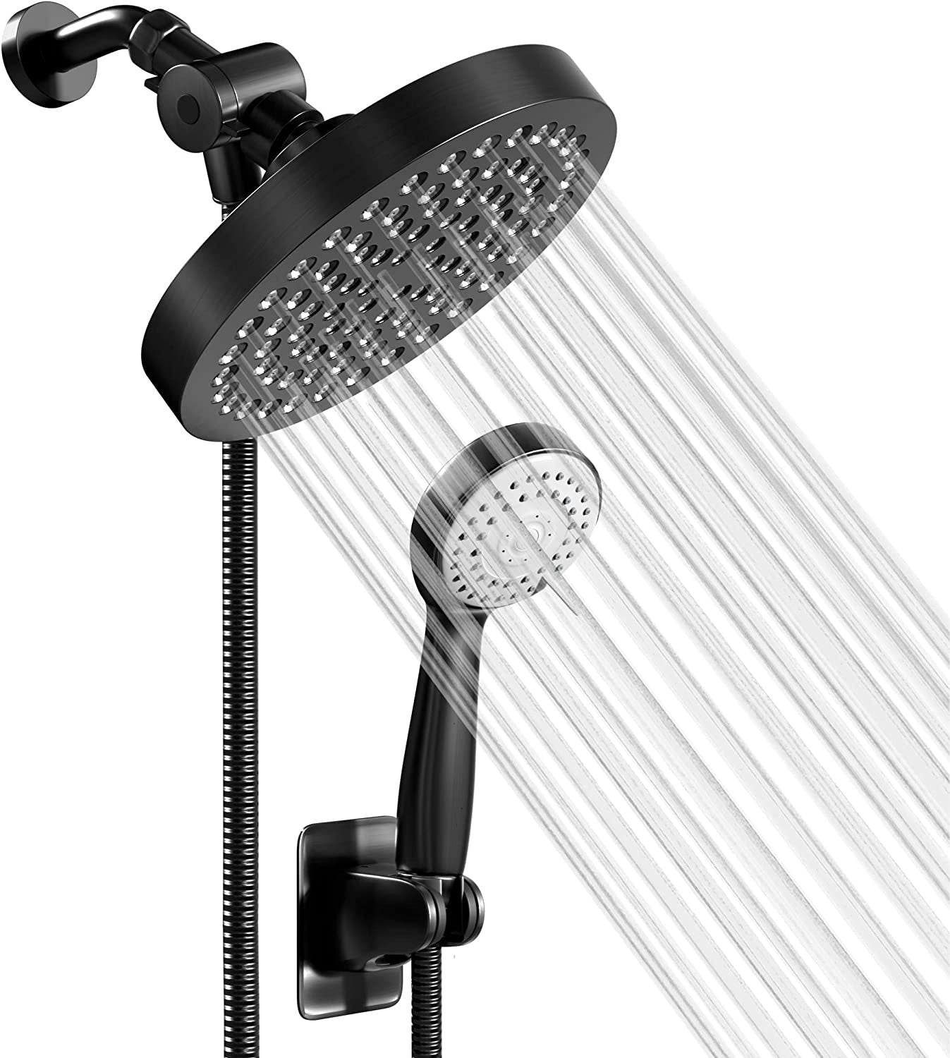 High Pressure Rainfall Shower Head and Hand Held Shower Head Combo with 70 Inch Hose for Bath and Adjustable Swivel Head - Easy Install Anti Clog Jet Nozzles (Brush Nickel)