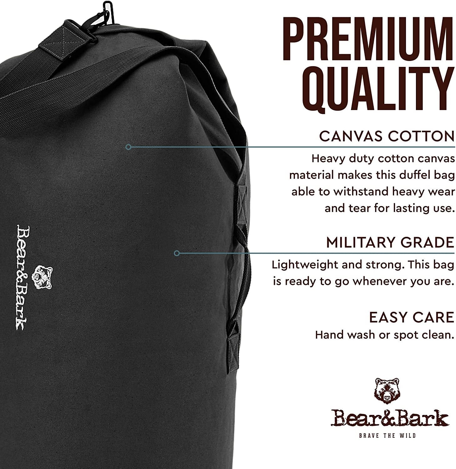 Top Loader Canvas Duffel Bag - Black 56"x32" - Military and Army Cargo Style Carryall Duffel for Men and Woman