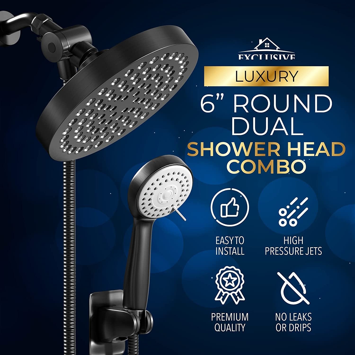 High Pressure Rainfall Shower Head and Hand Held Shower Head Combo with 70 Inch Hose for Bath and Adjustable Swivel Head - 2.5 GPM - Easy Install Anti Clog Jet Nozzles - Universal Fit for High