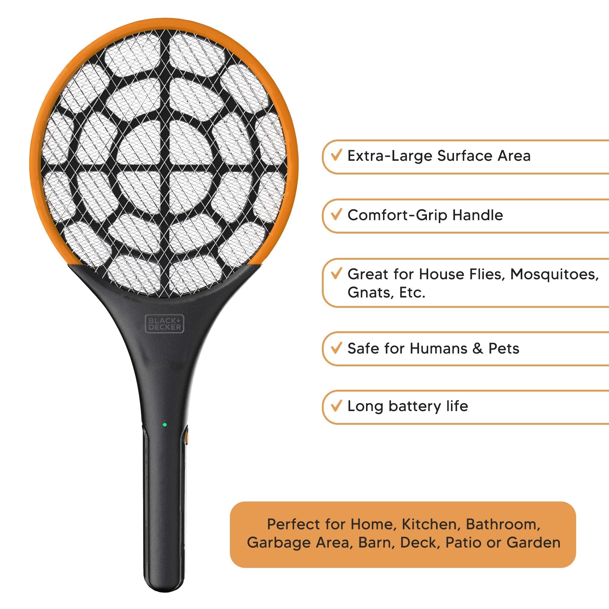 BLACK+DECKER PRO 2.0 Electric Fly Swatter Black - Battery Powered Bug Zapper Racket - Handheld Indoor & Outdoor Non-Toxic Safe for Humans & Pets - 1 Count
