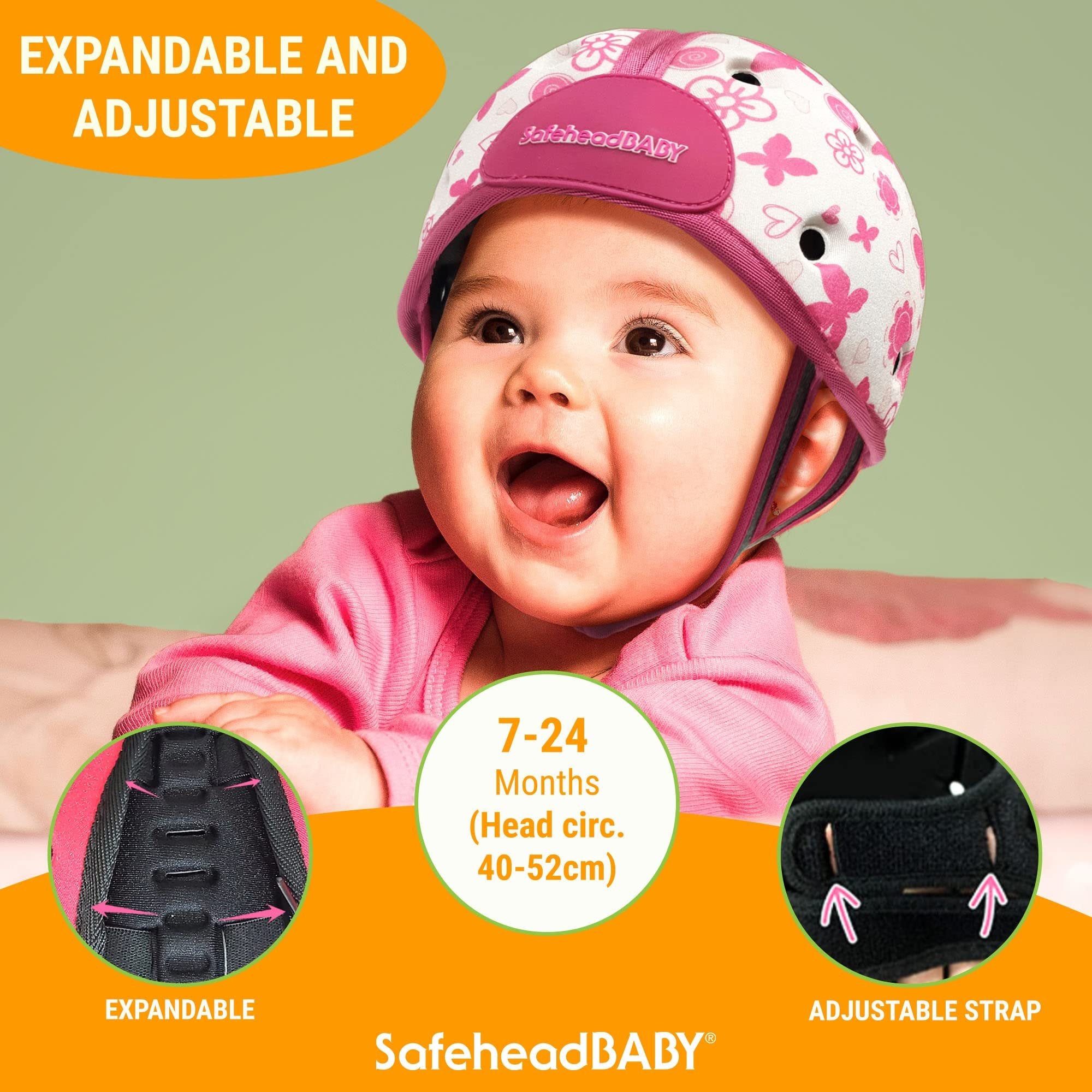 SafeheadBABY Infant Safety Helmet, Expandable 7-24M, Ladybird Orange, Walking & Crawling Toddler Head Protection