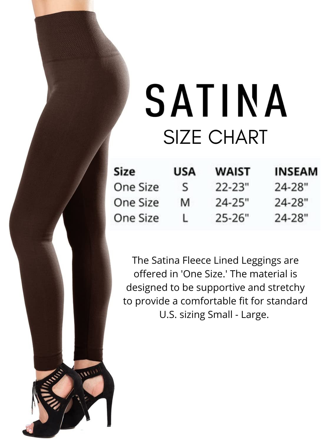 SATINA High Waisted Leggings for Women | Tummy Control & Compression Waistband (One Size, Brown)