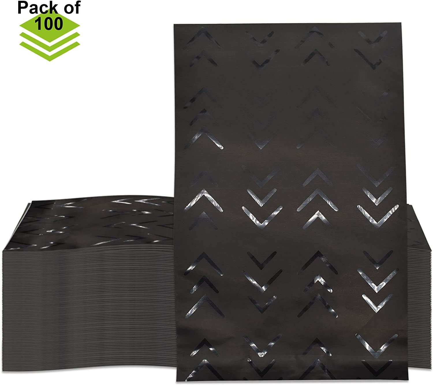 Black Poly Mailers - 100 Pack 6x9 Small Plastic Mailing Envelopes, Designer Shipping Bags, Non-Padded and Self Sealing with Cute Boho Arrow Print for Small Business, Clothing Brands, Accessories, Bulk
