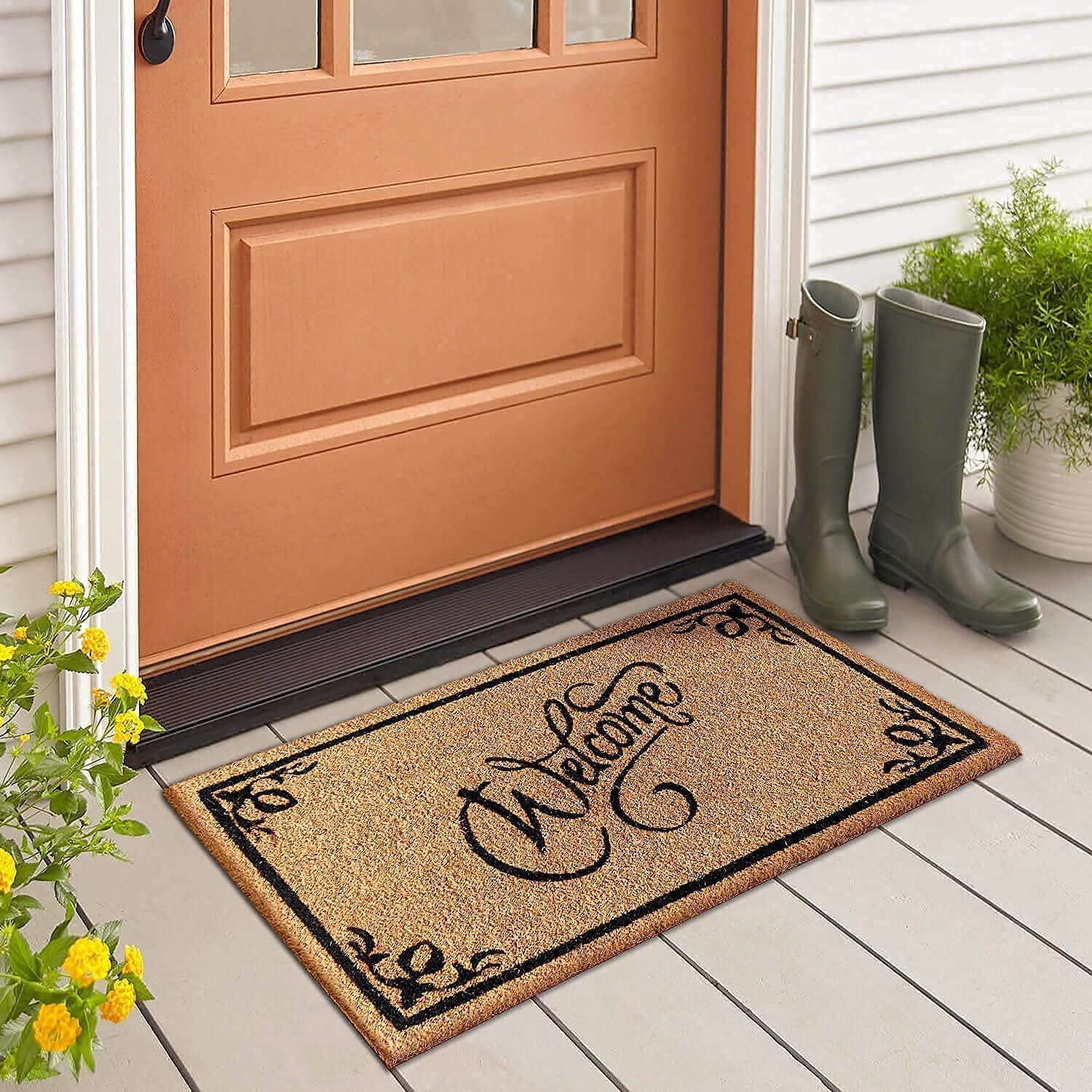 LuxUrux Welcome Mats Outdoor Coco Coir Doormat, with Heavy-Duty PVC Backing - Natural - Perfect Color/Sizing for Outdoor/Indoor uses.,30 x 17.
