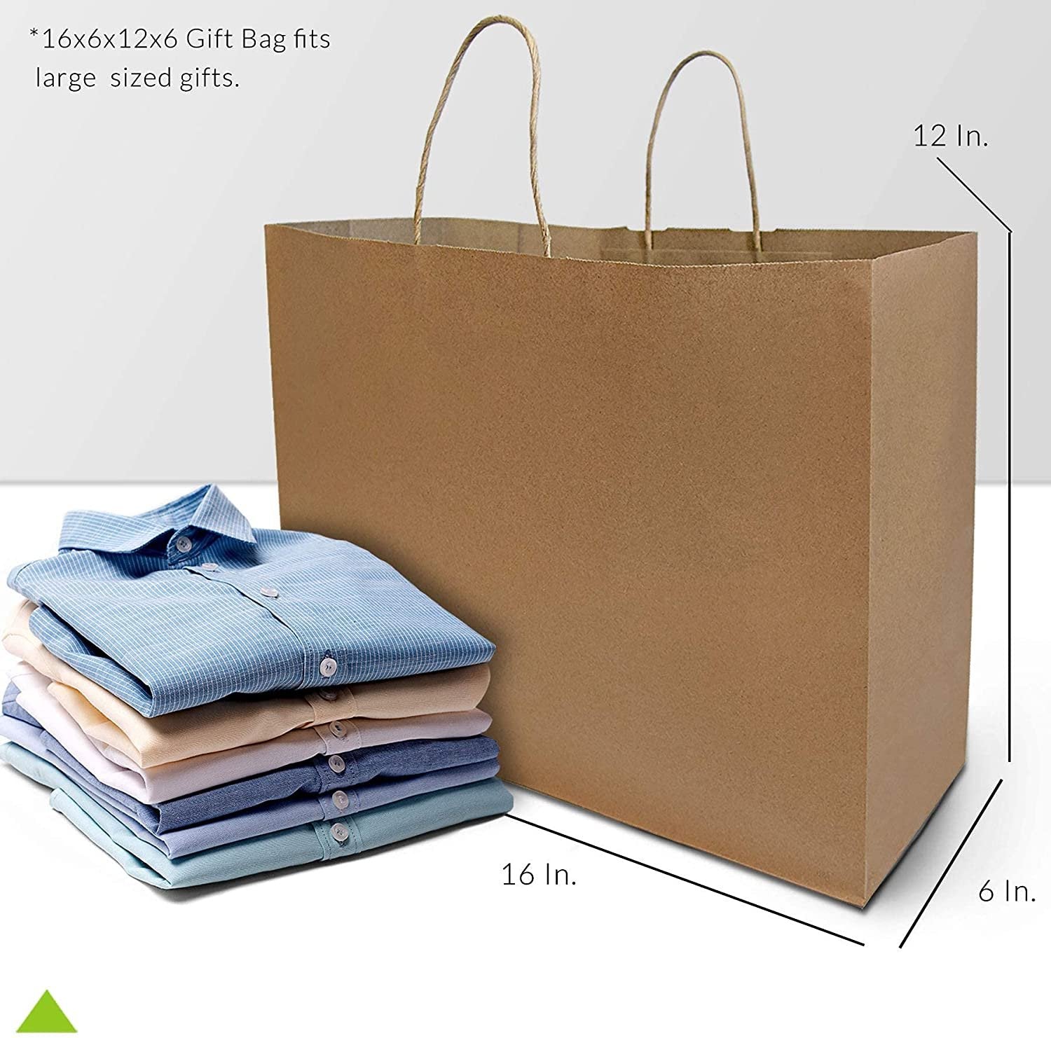 Brown Paper Bags with Handles - 16x6x12 inches 25 Pcs. Paper Shopping Bags, Bulk Gift Bags, Kraft, Party, Favor, Goody, Take-Out, Merchandise, Retail Bags, 80% PCW Vogue Size Large