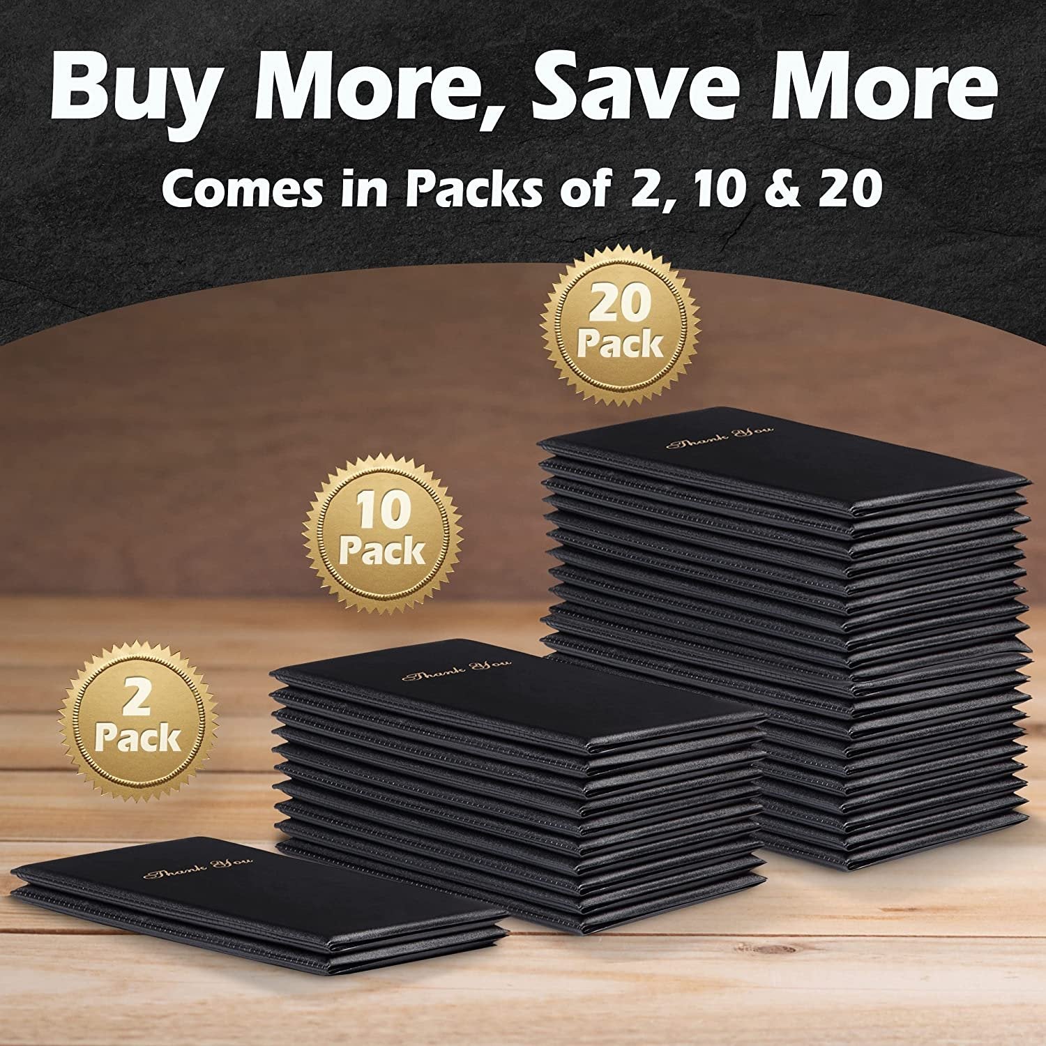 Restaurant Check Presenters with Gold Thank You Imprint - Black 2 Pack - Free Shipping & Returns
