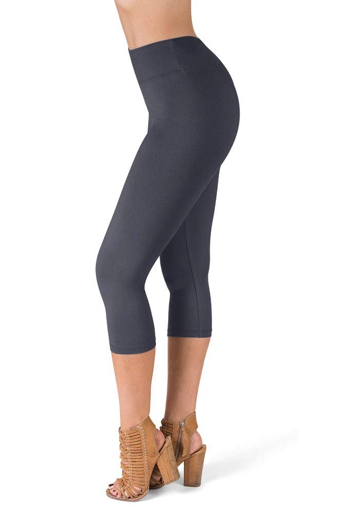 Satina High Waisted Charcoal Capri Leggings Plus Size - Tummy Control Yoga Pants 3 - Free Shipping