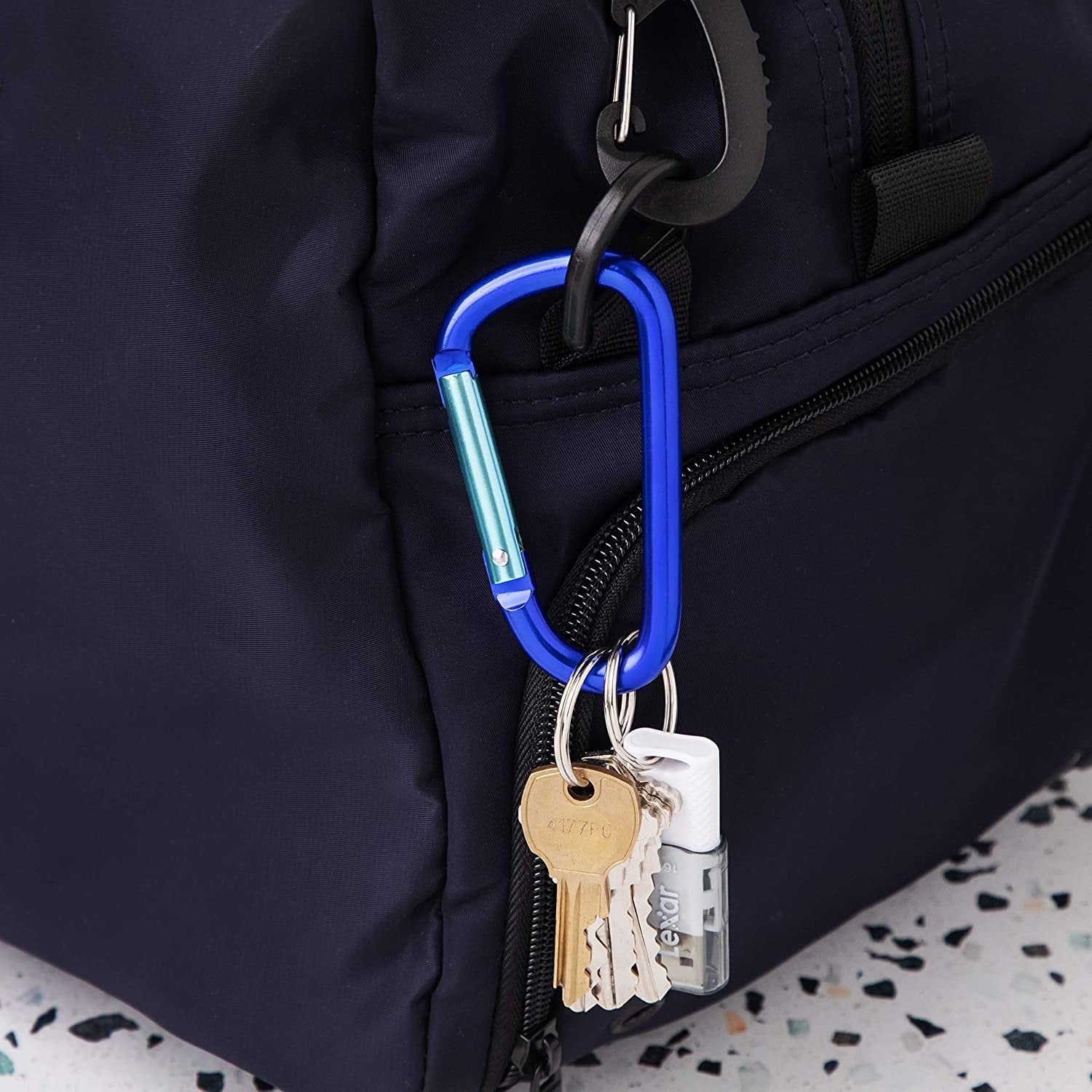 12-Pack Aluminum Carabiner - 3 Inch, Blue | D Shape Heavy Duty Buckle Carabiner Clips | Small Carabiner Clip