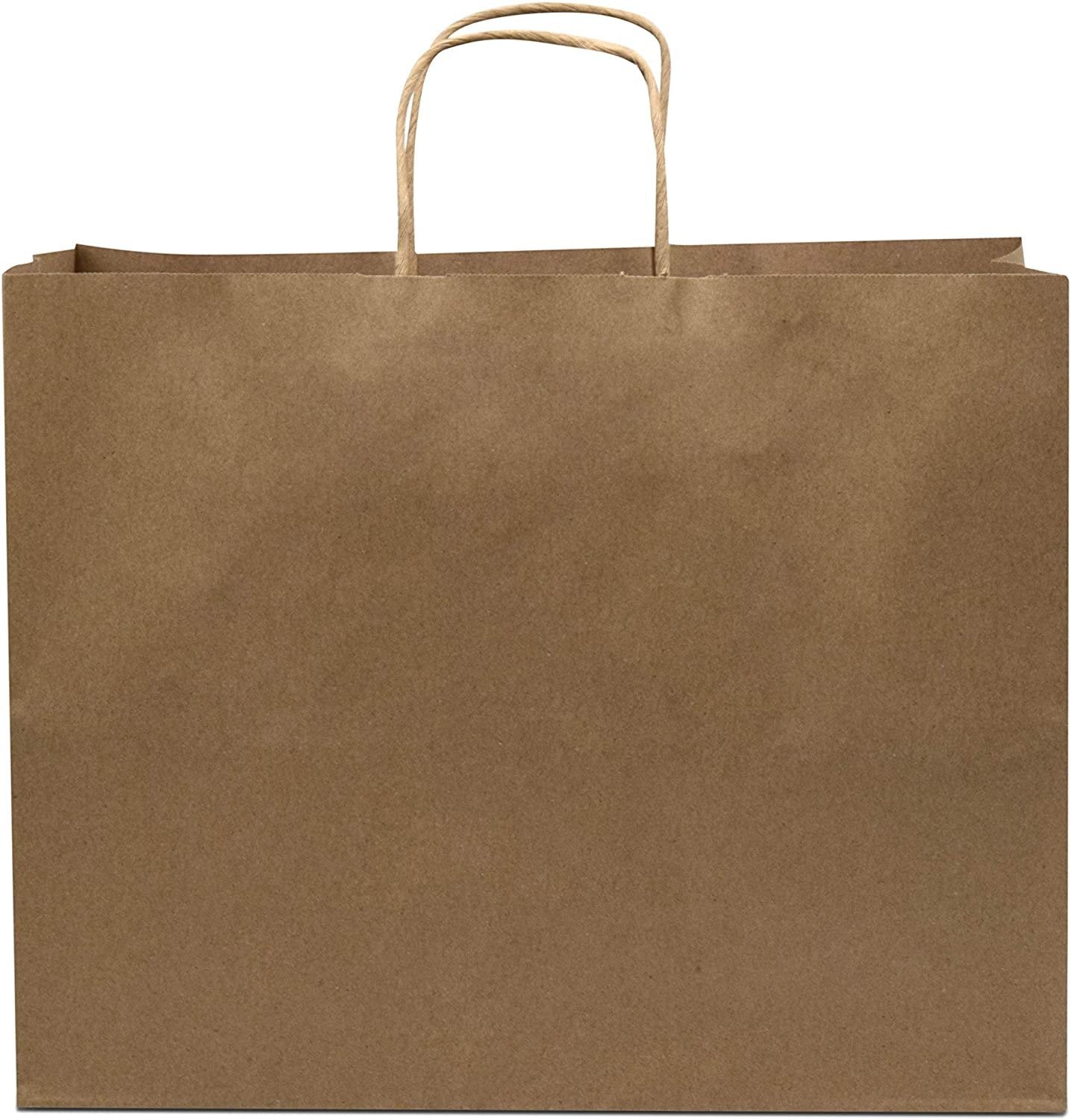 Brown Paper Bags with Handles - 16x6x12 inches 25 Pcs. Paper Shopping Bags, Bulk Gift Bags, Kraft, Party, Favor, Goody, Take-Out, Merchandise, Retail Bags, 80% PCW Vogue Size Large