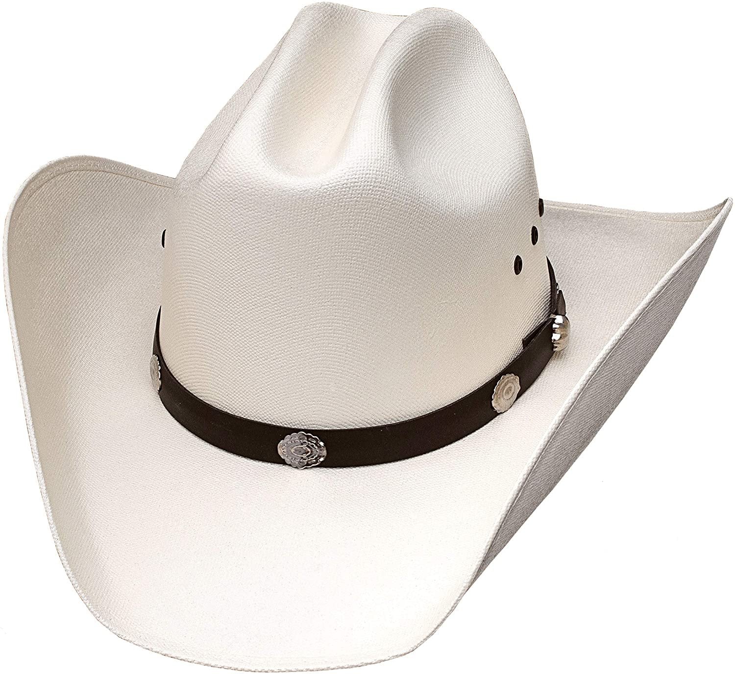 Child Straw Cowboy Hat with Silver Conchos, White, Size 6 3/4-7 1/8 - Authentic & Elastic - Free Shipping!