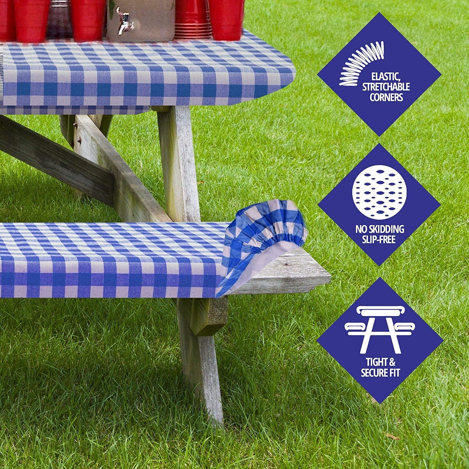 Sorfey Vinyl Picnic Table and Bench Fitted Tablecloth Cover,