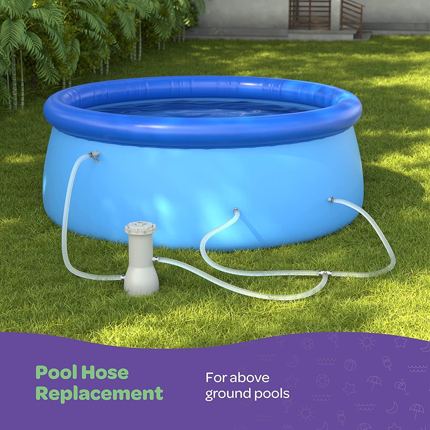 Replacement Hose For Above Ground Pools [Set of 4] 1.25" Diameter, 59" Long Accessory Pool Pump Replacement Hose - Filter Pump Hose Compatible with Intex Pump Models #607/#637. Includes 4 Metal Clamps