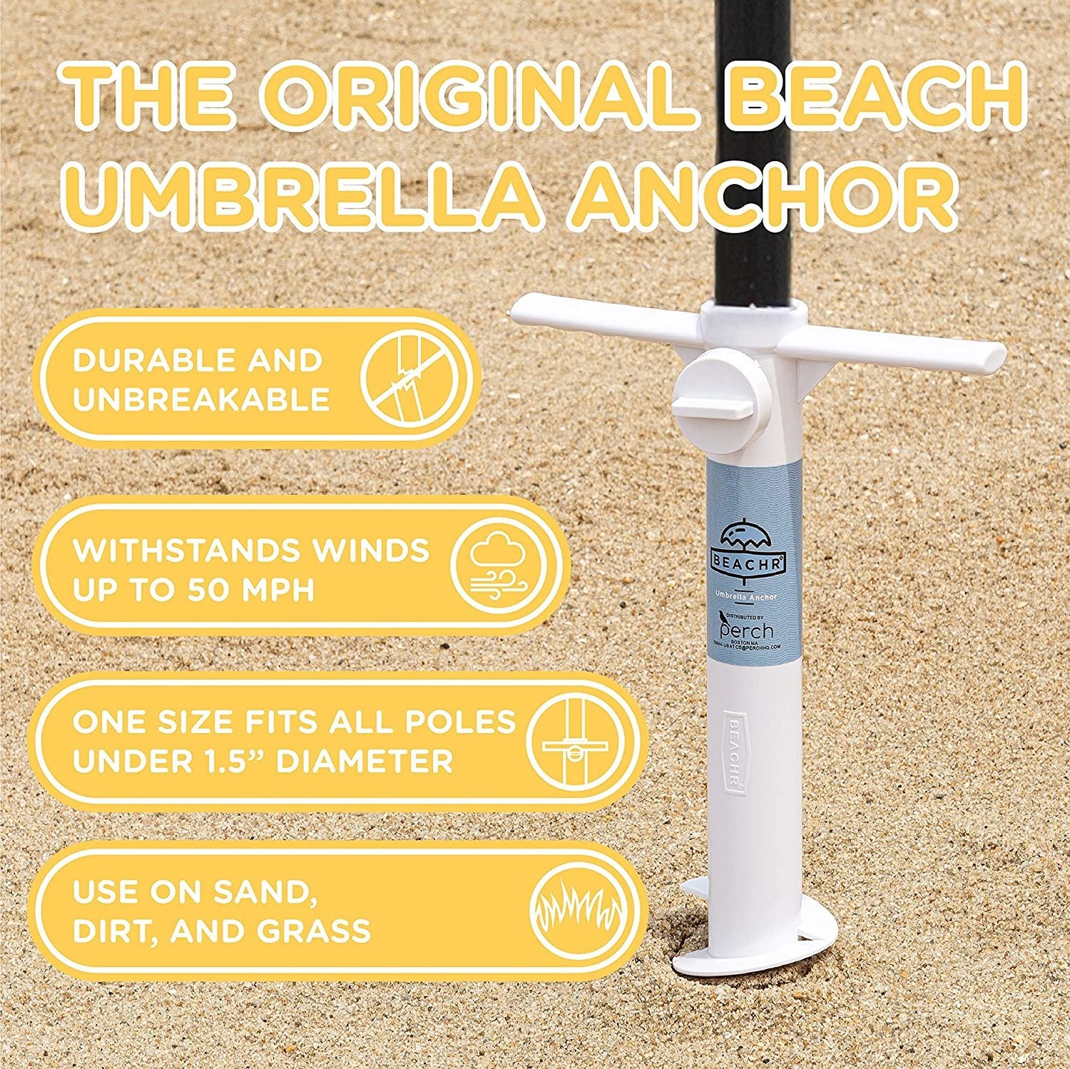 Umbrella Sand Anchor - Heavy Duty | White | 1 Pack | Ground Anchor Screw | Sun Shade Beachr Parasol Open box