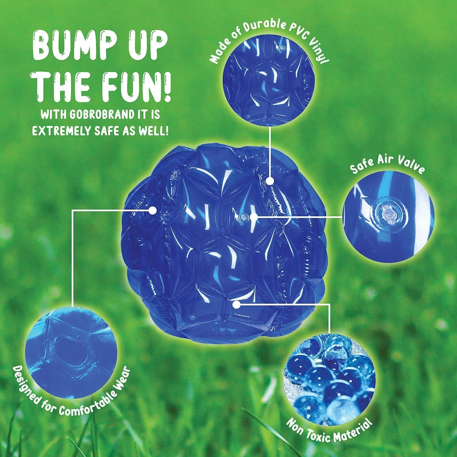 Inflatable Bubble Bumper Balls - GoBroBrand 36 Blue - 2 Pack Set for Outdoor Play - Kids and Adults