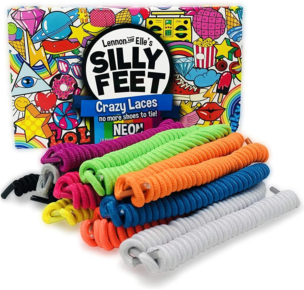 Silly Feet No Tie Shoe laces for Kids Shoelaces for Sneakers No Tie Curly Laces Twisty Elastic Children Toddler 10 Pairs