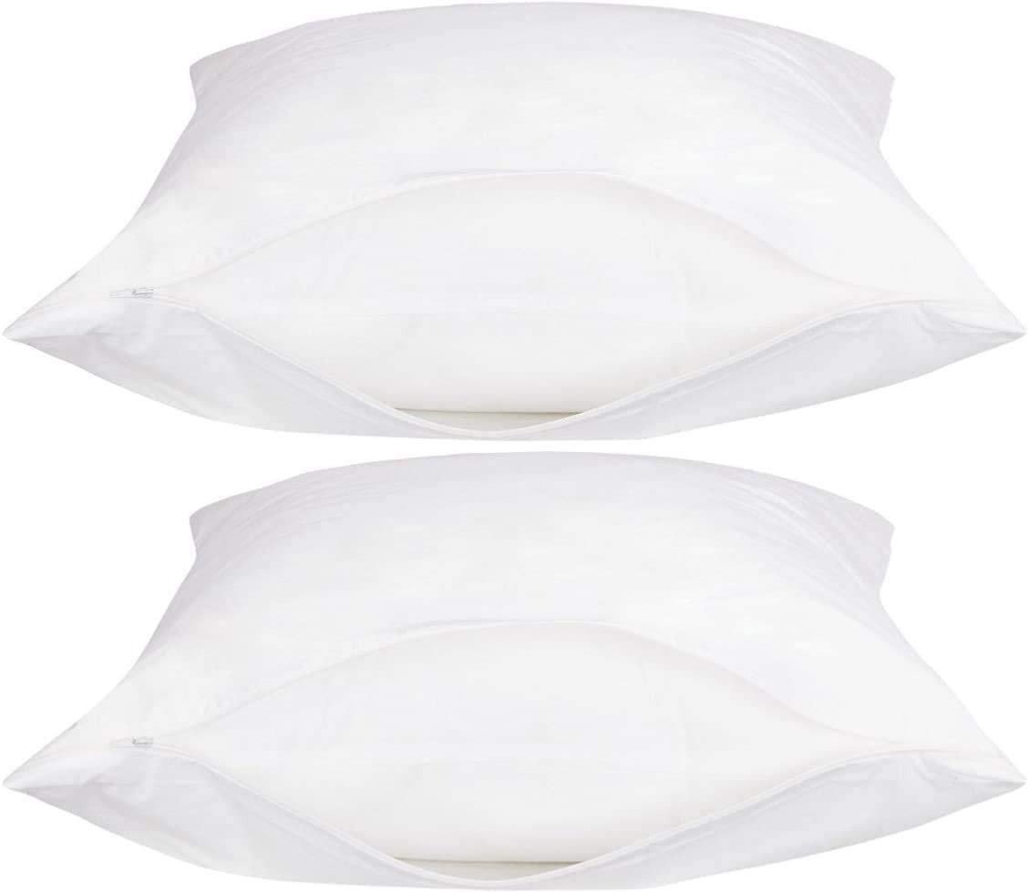 White Classic Luxury Hotel Collection Zippered Style Pillow Cover, 200 Thread Count, Soft Quiet Zippered Pillow Protectors, Standard Size, Set of 2