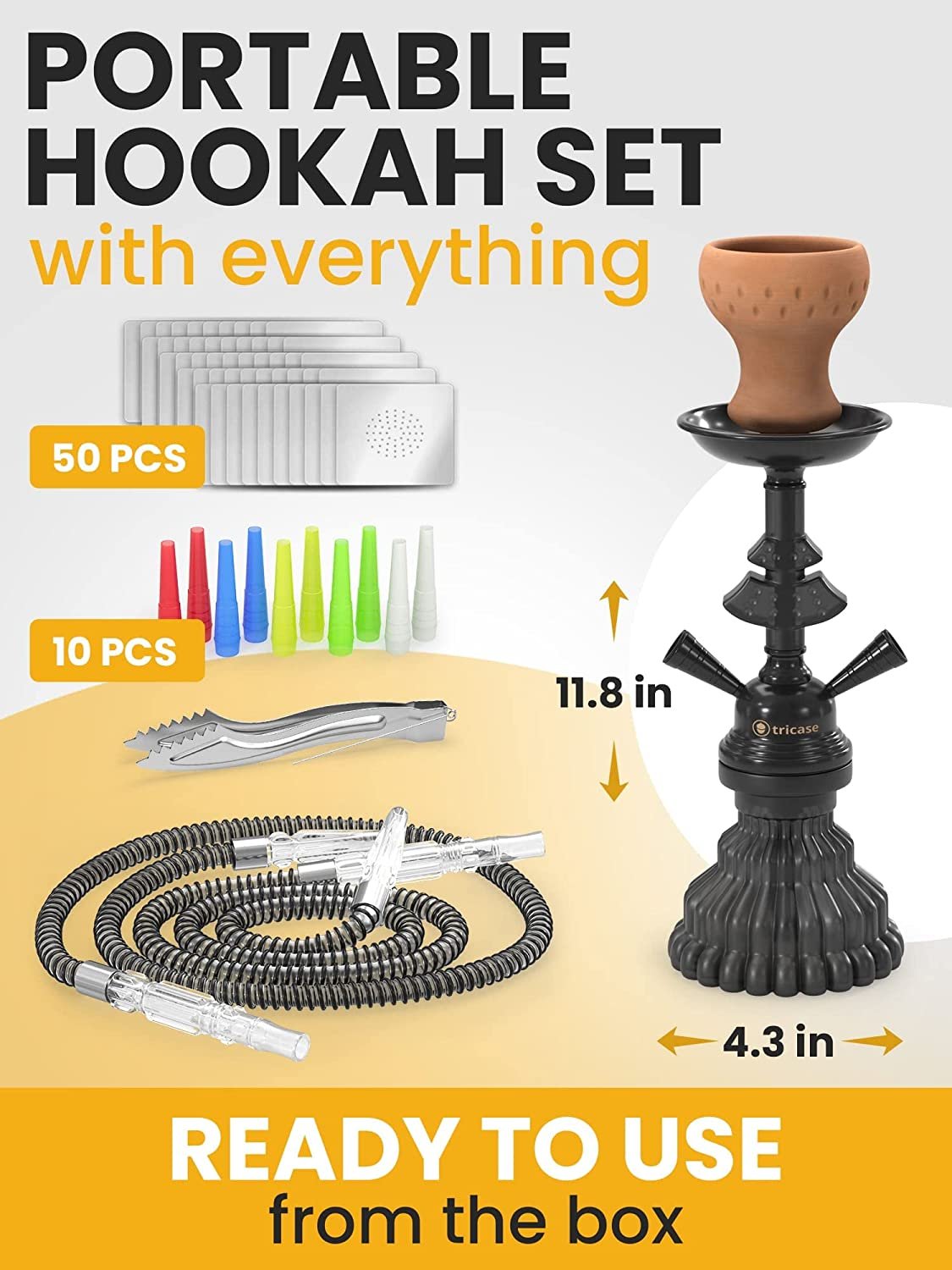 Portable 2 Hose Hookah Set - LilOne 12 Black Mini Hookah with 50x Foil & 10x Tips - Free Shipping