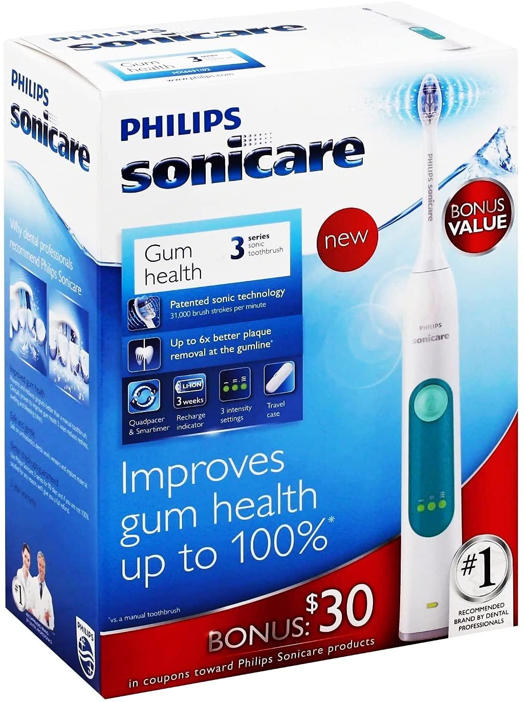 Philips Sonicare® Electric Toothbrush Bundle with Smoocu Case and Charging Dock - Sonic Whitening Toothbrush with Smart Timer and 3 Intensity Settings - Orthodontics and Veneers-Safe