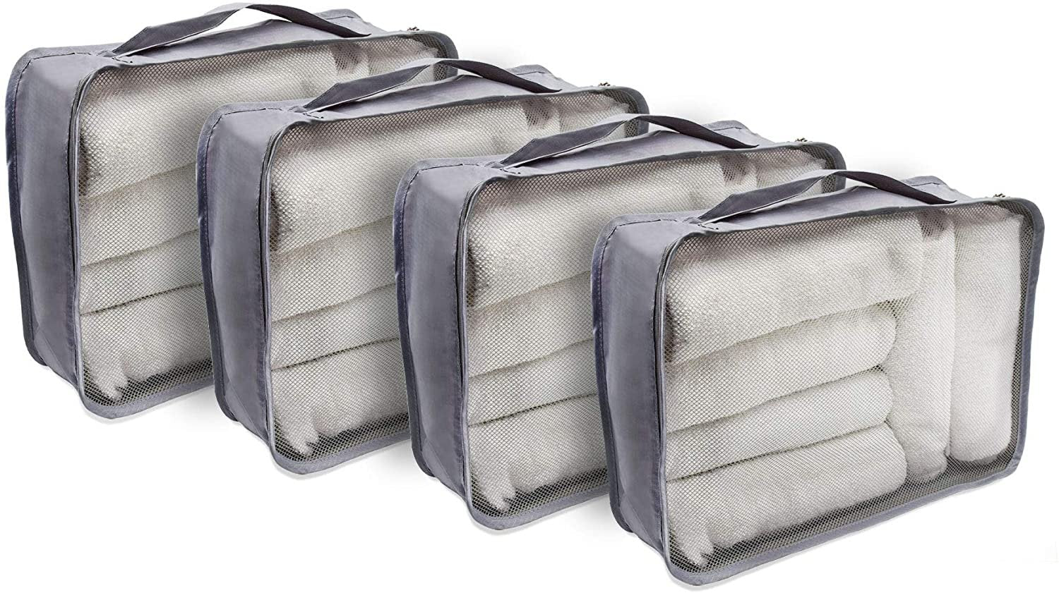 High-Capacity Gray Packing Cubes - 4 Pc Set, Large - Foldable, Lightweight Travel Organizers