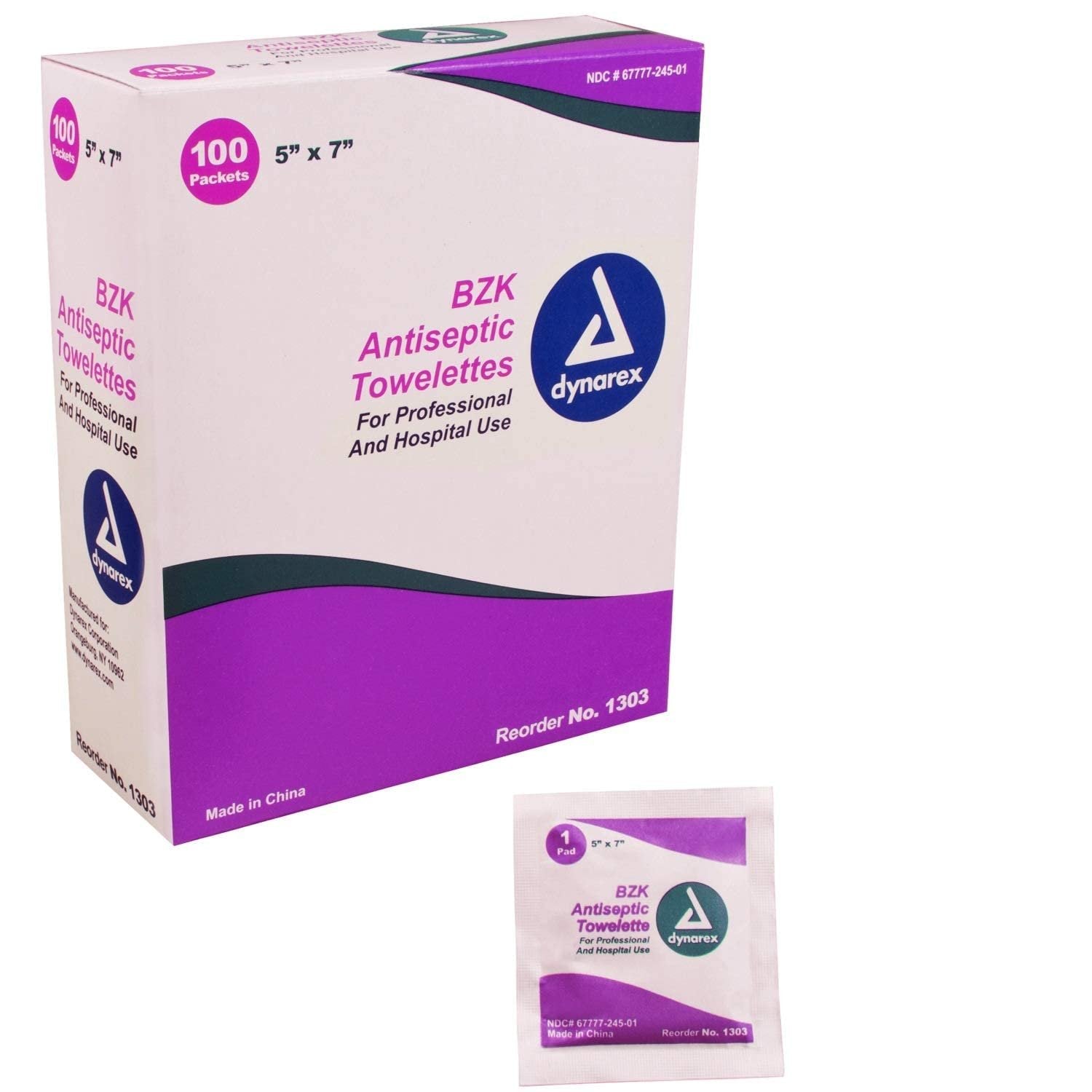 Dynarex BZK Antiseptic Towelettes 100 ea (Pack of 2)