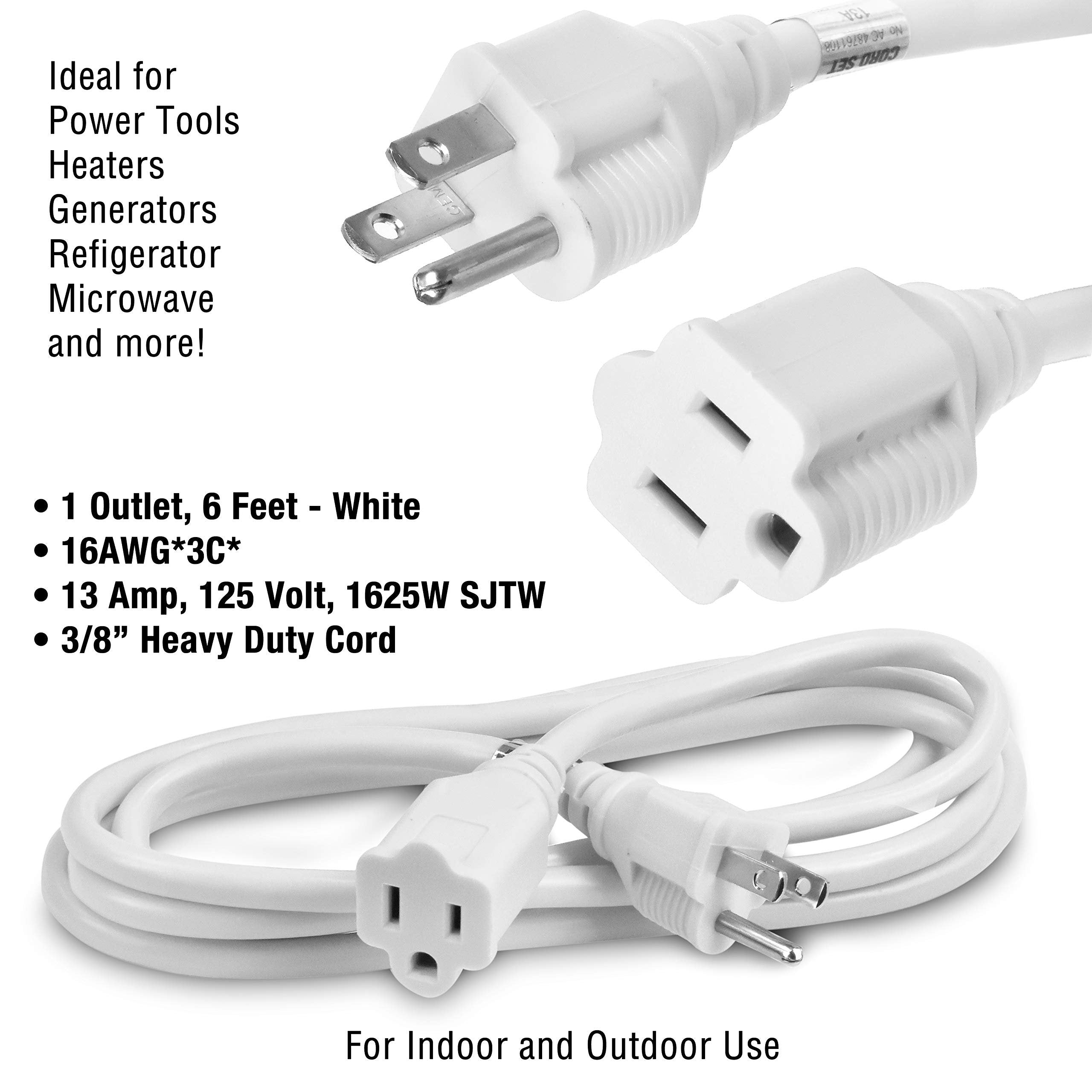 BindMaster Heavy Duty 16/3 Extension Cord, 3ft White- Indoor/Outdoor, UL Listed