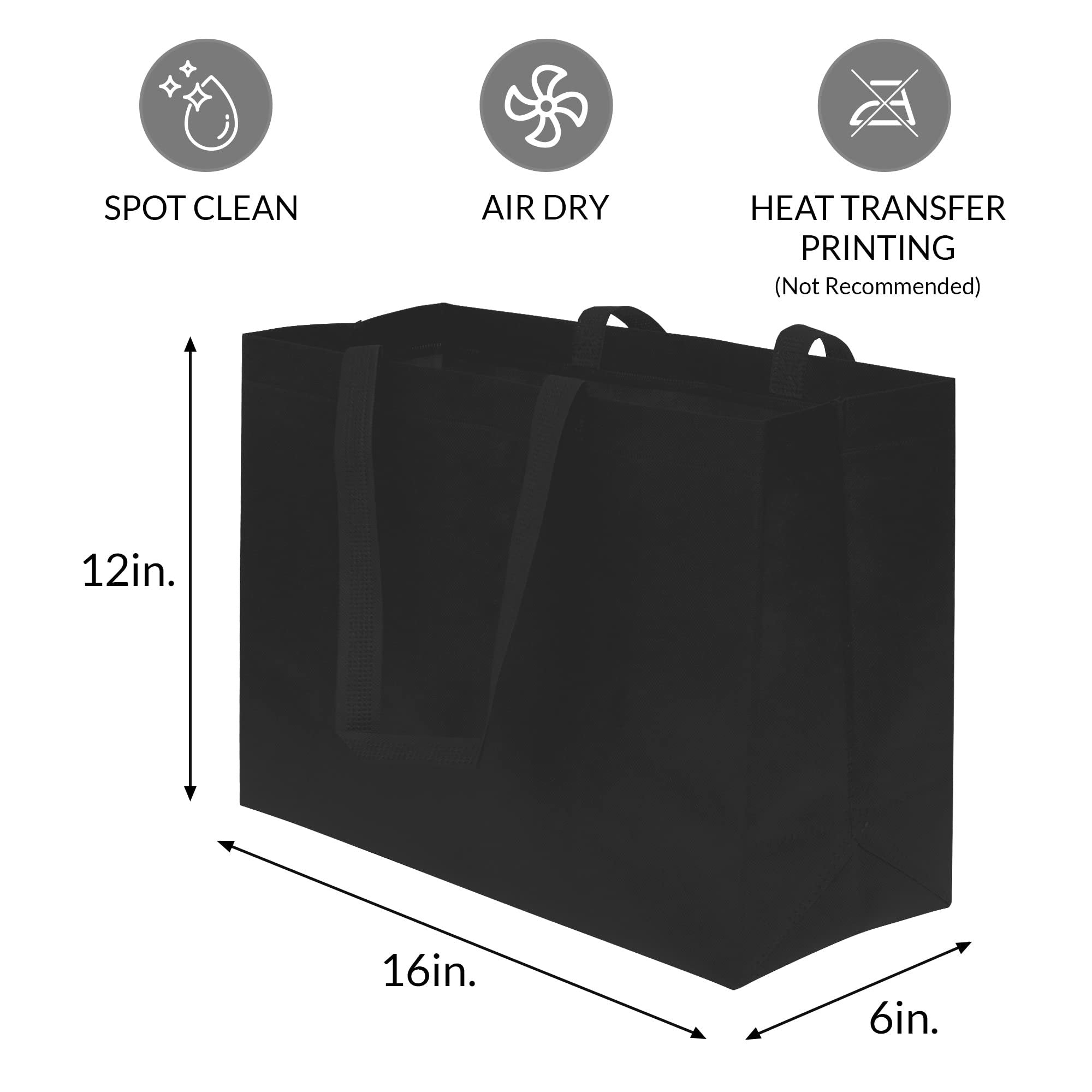 Large Reusable Gift Bags 16x6x12 - Eco Friendly Black Fabric Totes for Shopping, Events, Parties - 12 Pack