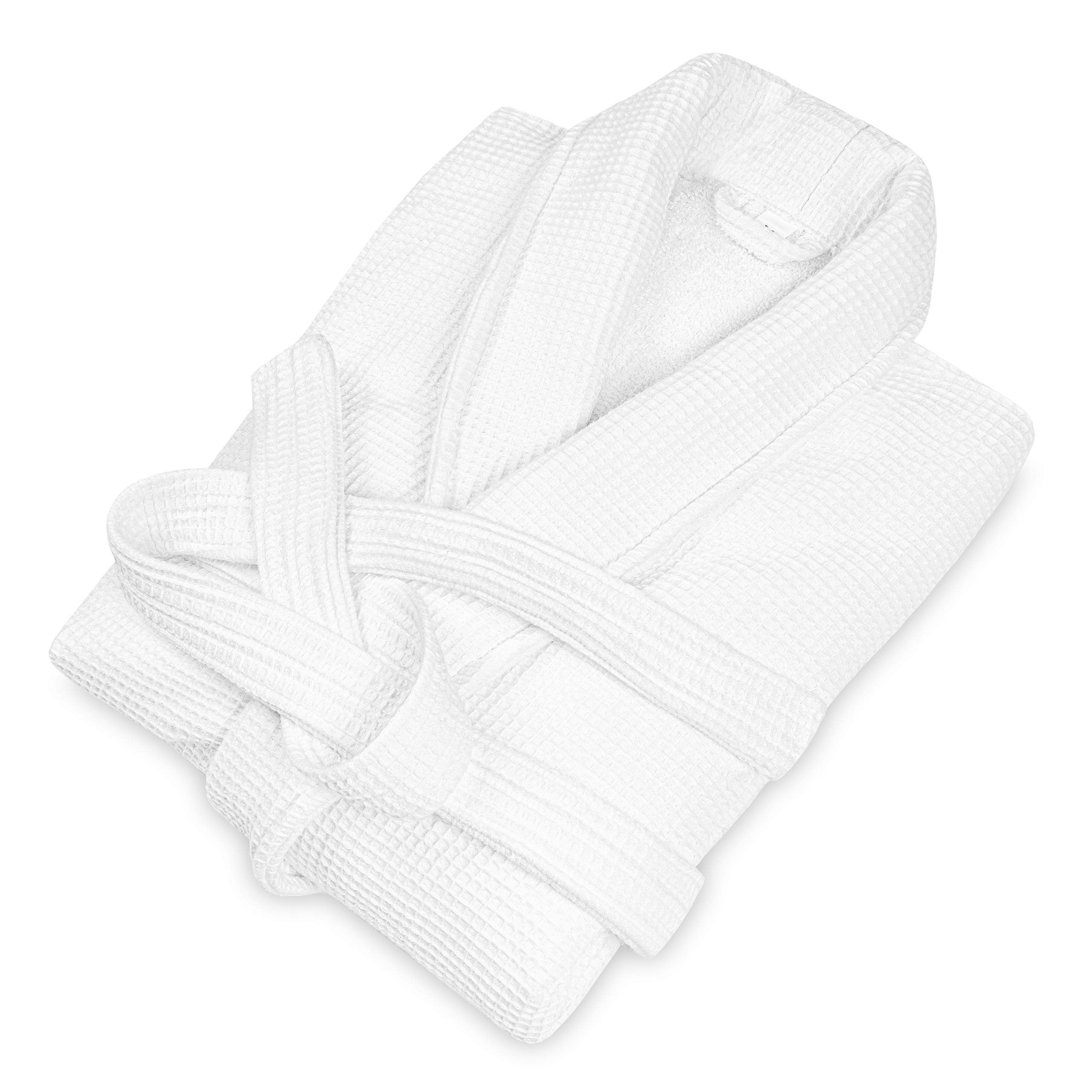 Free Shipping Luxury Spa Bathrobe - White Cotton Waffle/Terry Towel, Size L Unisex