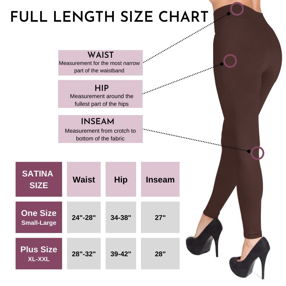 Brown Satina High Waisted Yoga Leggings, 3 Waistband, One Size, Workout & Plus Size Women