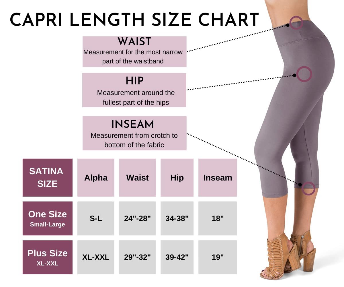  SATINA High Waisted Capri Leggings For Women - Capri Leggings  For Women - High Waist For Tummy Control - Gray Capri Leggings For 3 Inch  Waistband