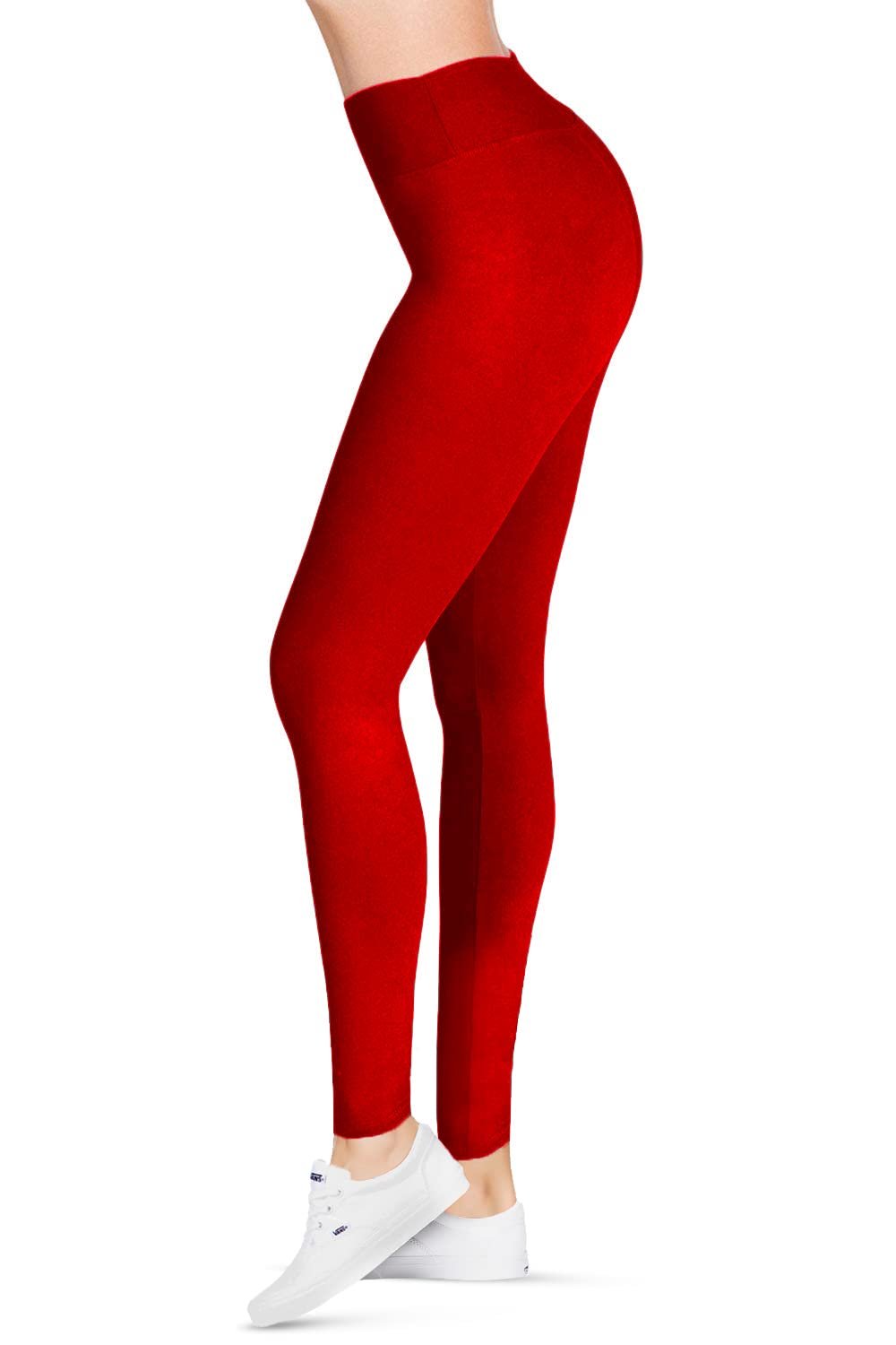 Red SATINA High Waisted Leggings for Women - One Size Yoga Leggings | 3 Waistband