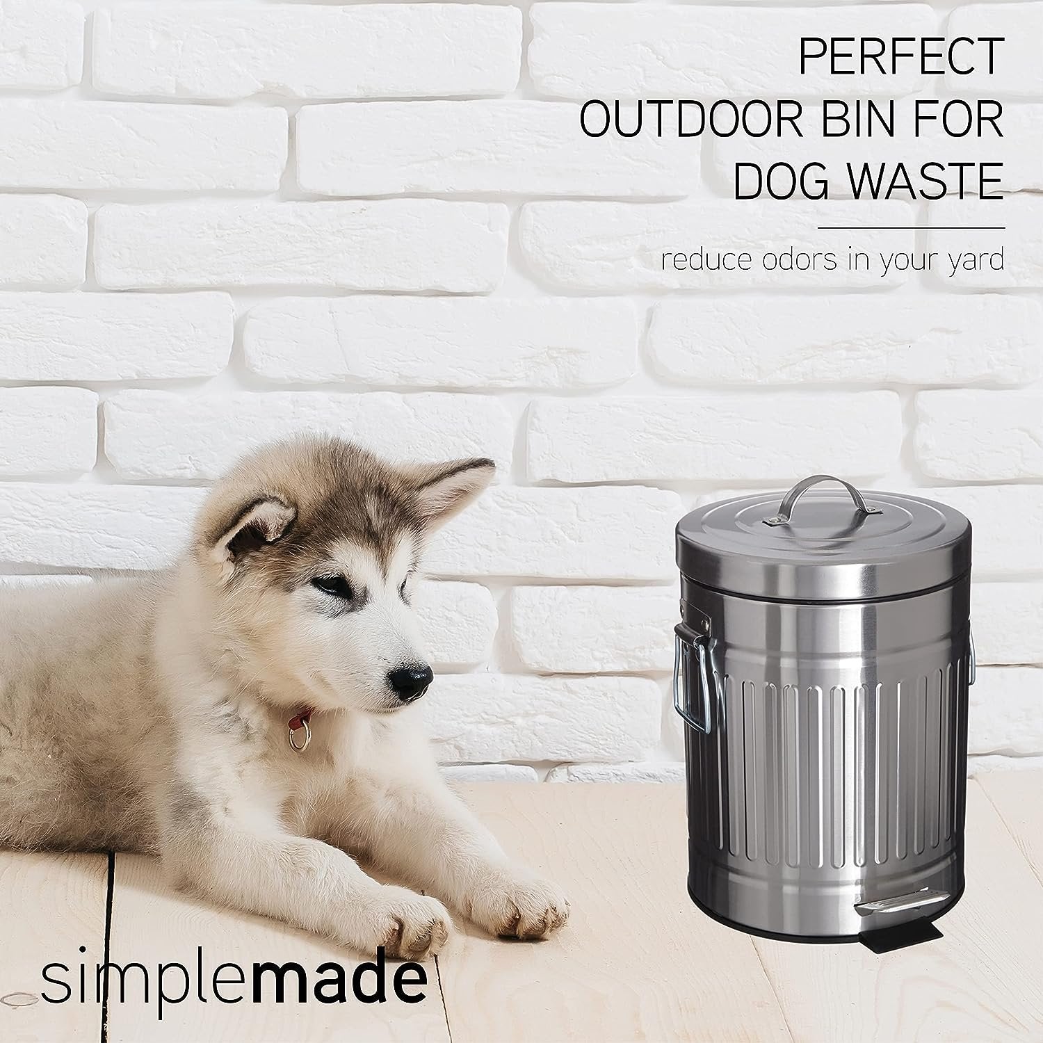 simplemade Round Step Trash Can - 5 Liter / 1.3 Gallon - Black Stainless Steel Bathroom Trash Can | Small Trash Can with Lid | Office Trash Can | Small Garbage Can with Lid | Metal Wastebasket