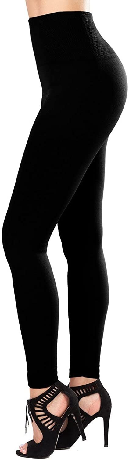 Satina High Waist Fleece Lined Leggings | Compression, Slimming, Warm | Black | One Size Fits Most