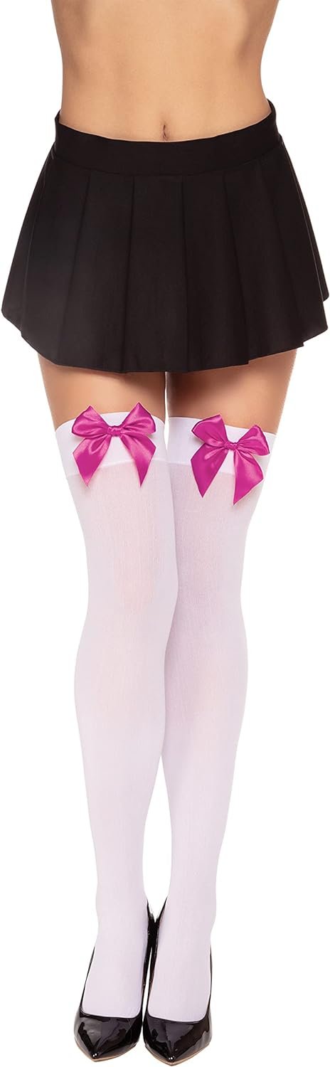 Dreamgirl Women's Sheer Thigh High Stocking with 2 Sets of Bows