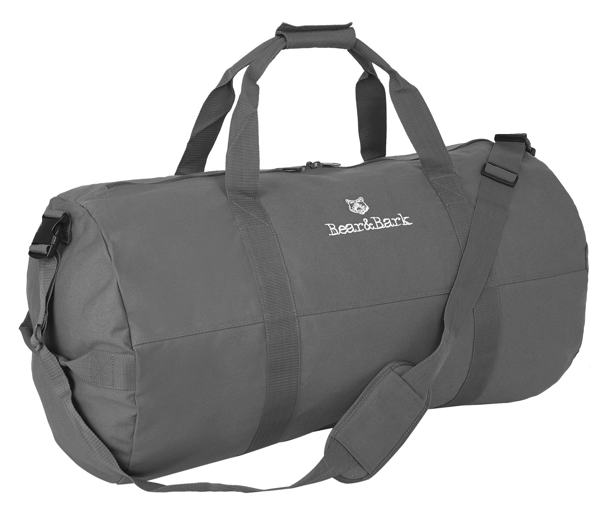 Bear&Bark X-Large Gray Canvas Duffle Bag - 46" X 20" - 236.8L - Military Style for Men and Women - College, Backpacking, Travel