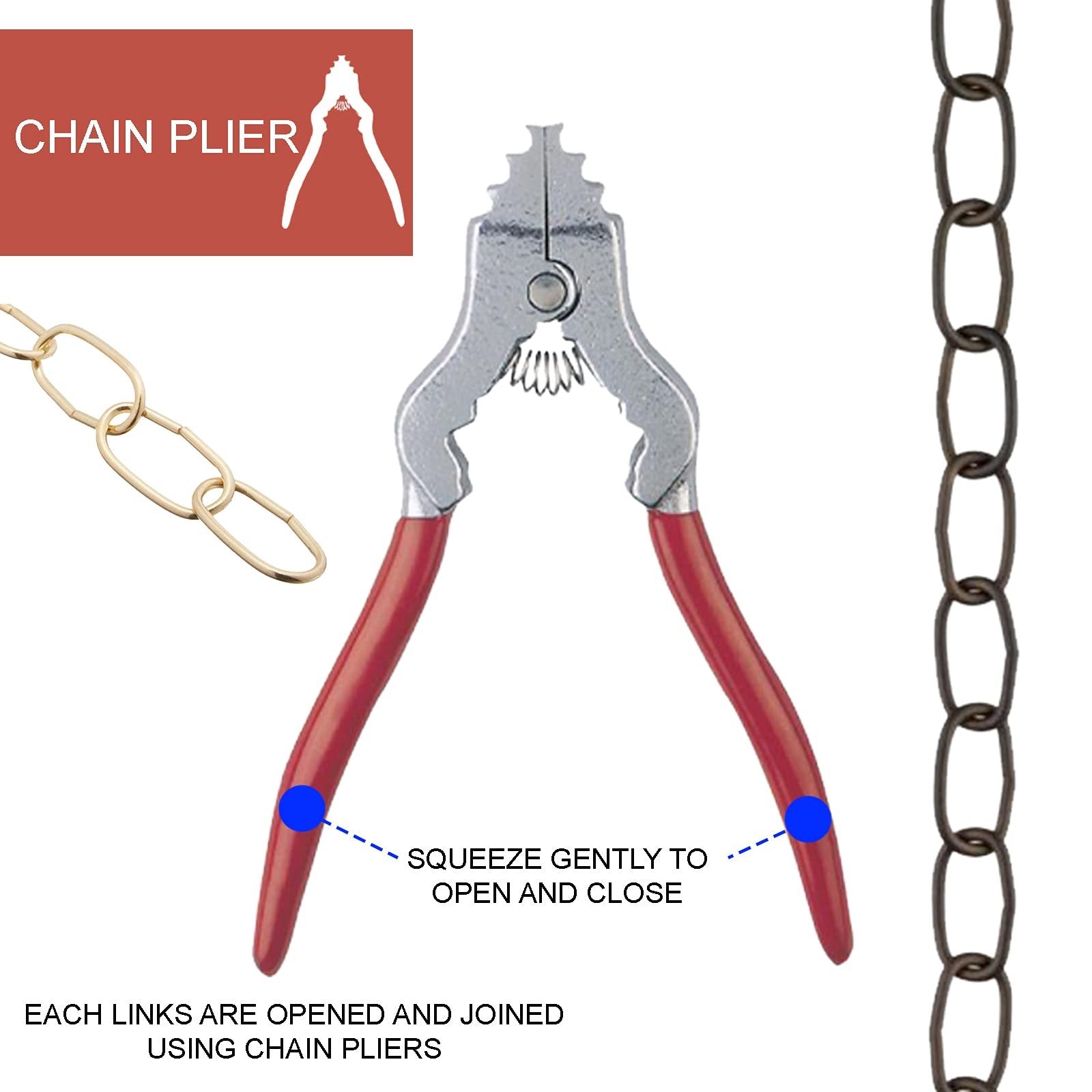 Ciata Chain Pliers, Fixture Spring loaded Chain Plier with Red Vinyl Grip in Silver Finish