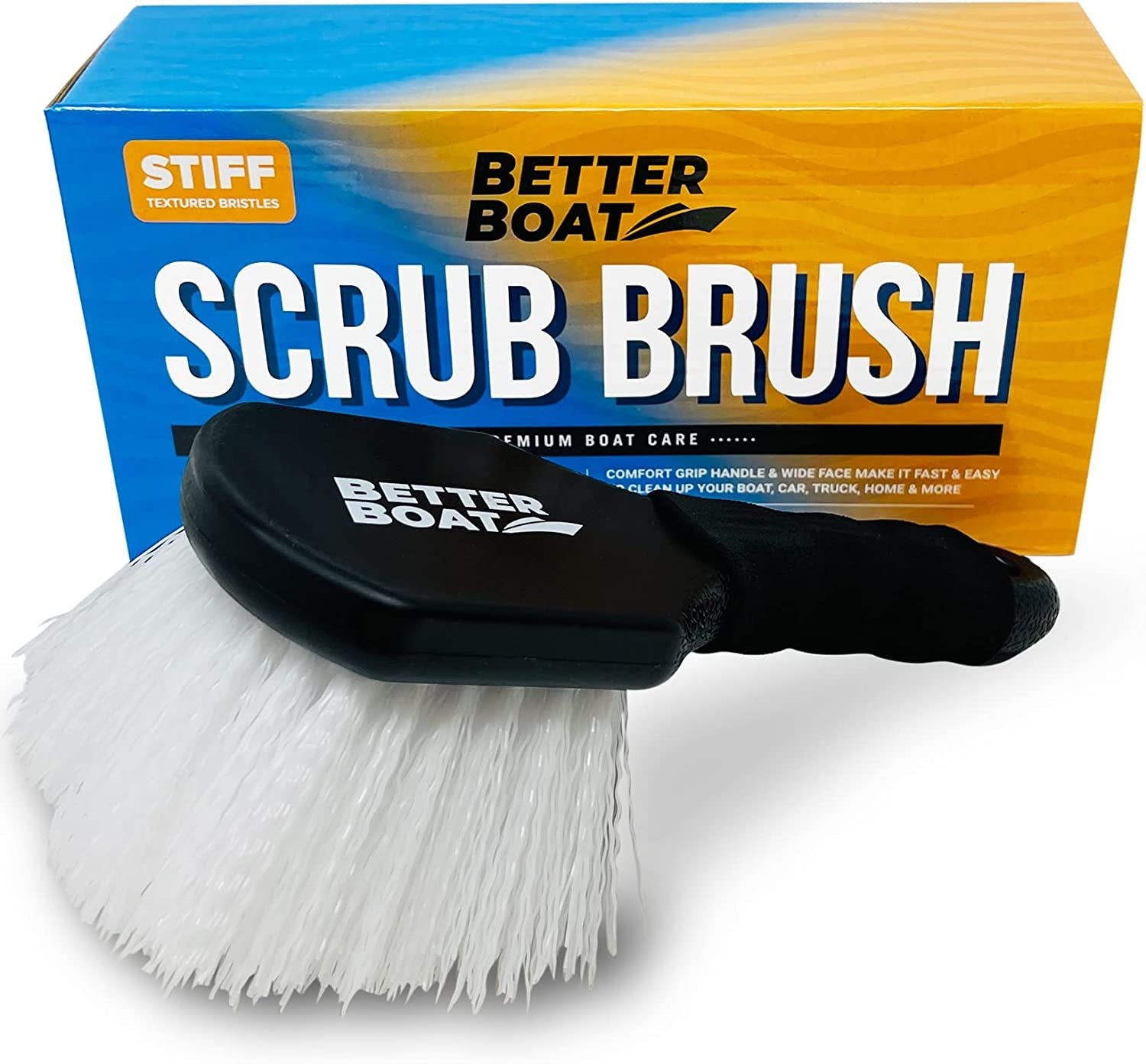 Stiff Hand Scrub Brushes for Cleaning Heavy Duty Utility Outdoor Scrub Brush with Handle All Purpose Boat & Car Small Cleaning Brush & Bathroom Bathtub Shower Tub Wheel & Tire Scrubber -Short Handled